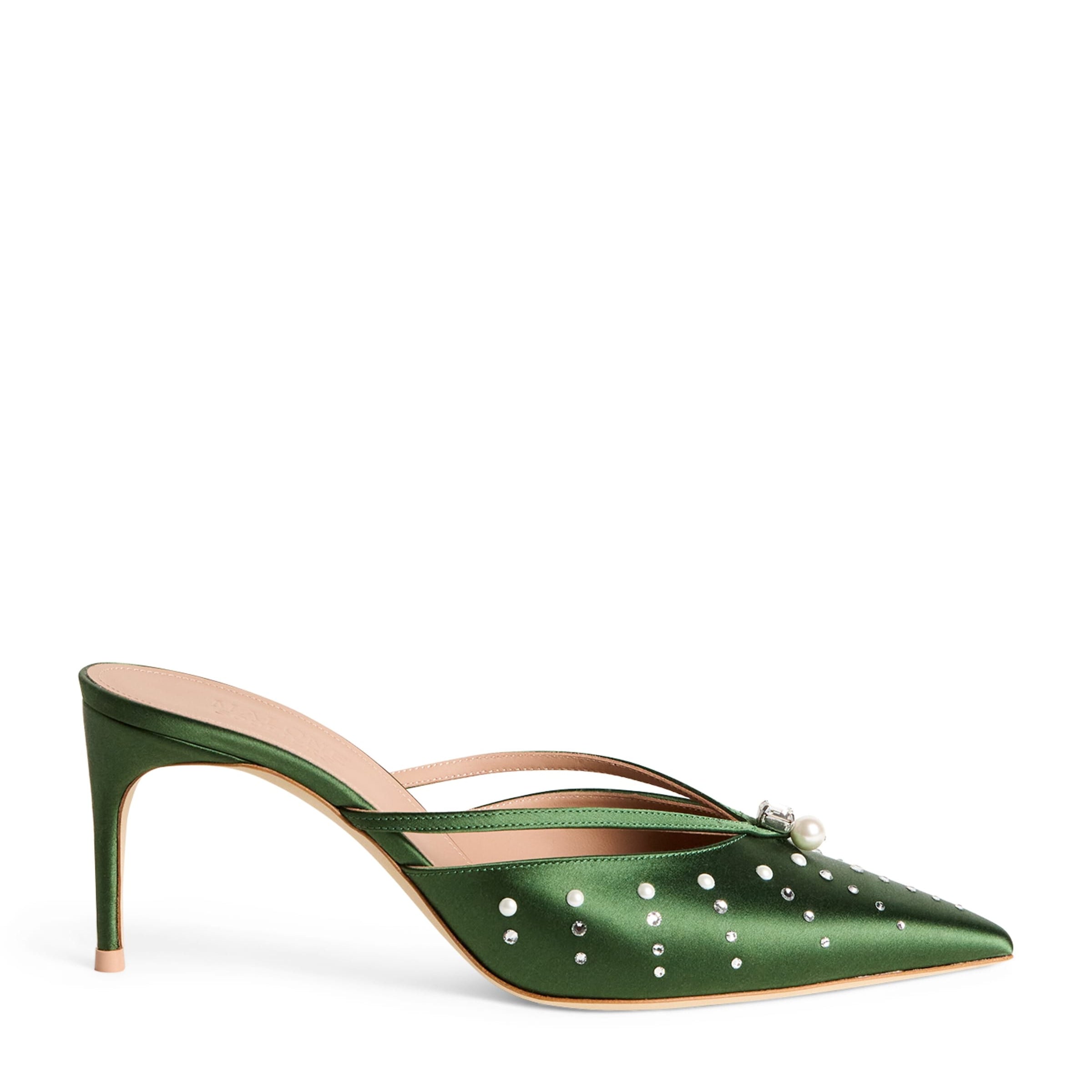 Malone Souliers Green Satin Embellished Marisa Mules