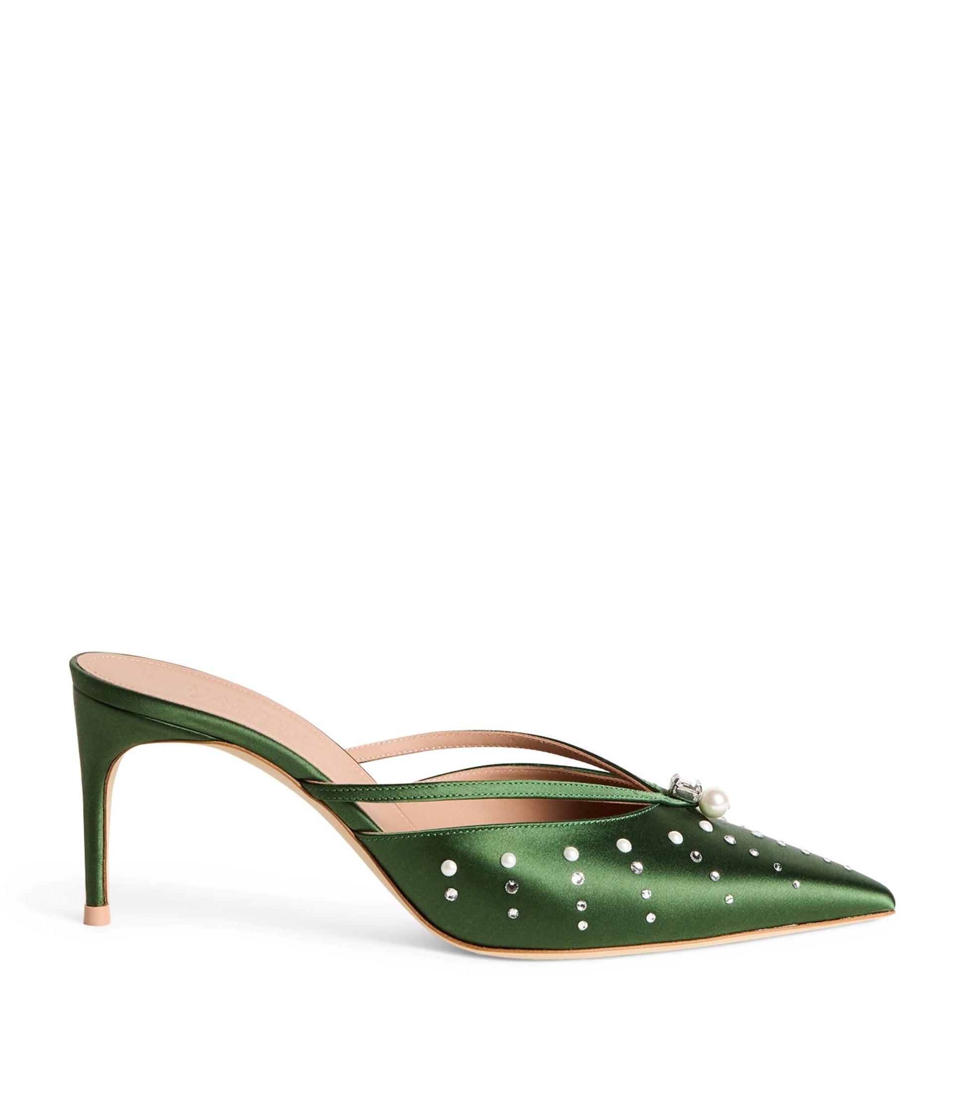 Malone Souliers Green Satin Embellished Marisa Mules