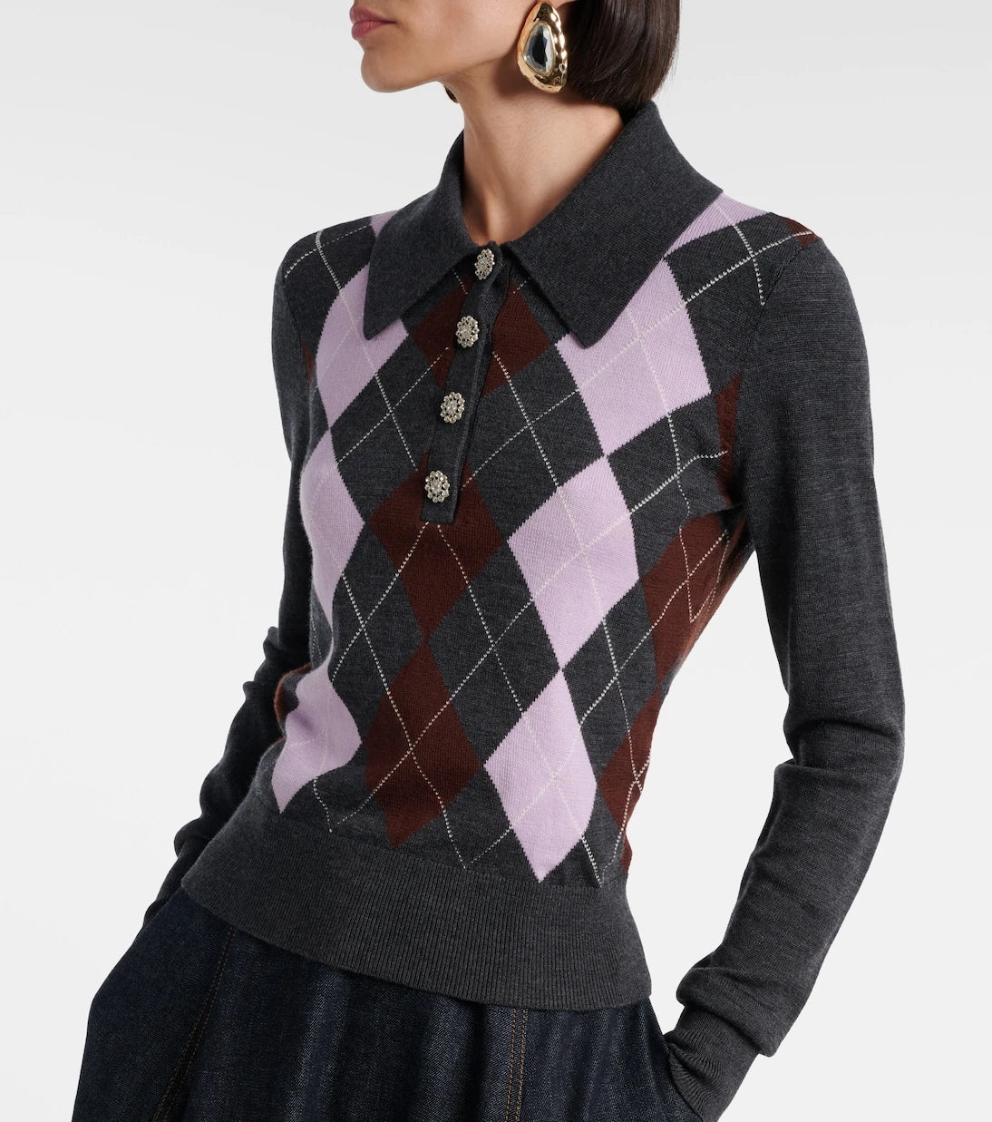 Self-Portrait - Argyle wool polo sweater