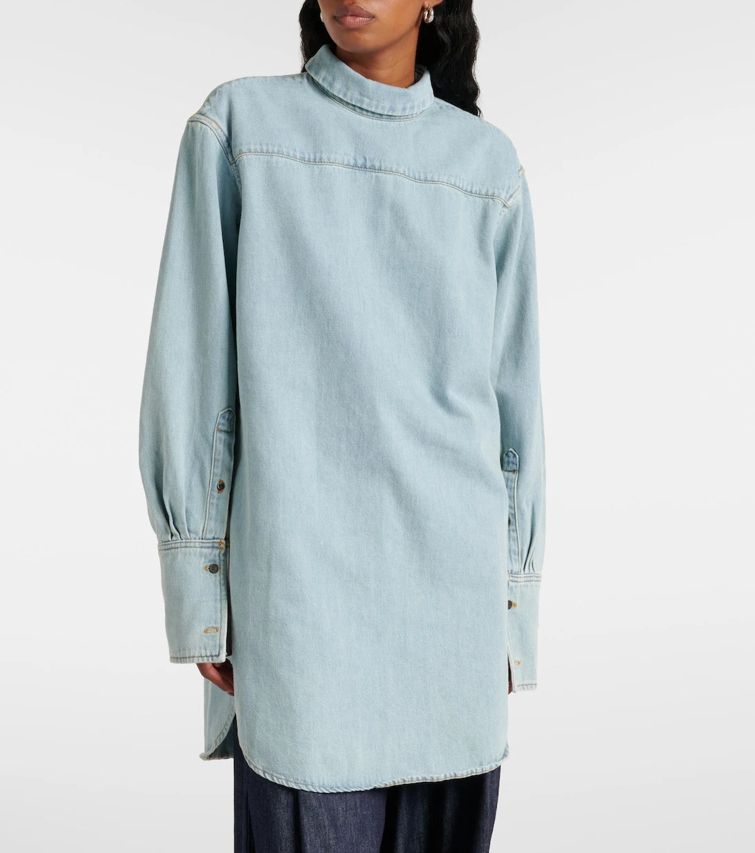 Dries Van Noten - توب دينم بياقة عالية