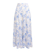 Blue Linen-Blend Watercolour Maxi Skirt
