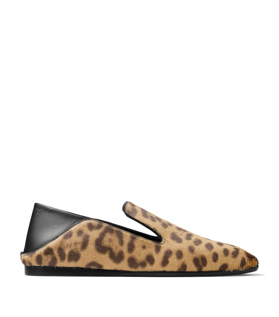 Jimmy Choo Neutral Eliot Calf Leather Leopard Print Slippers