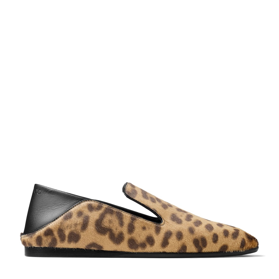 Jimmy Choo Neutral Eliot Calf Leather Leopard Print Slippers