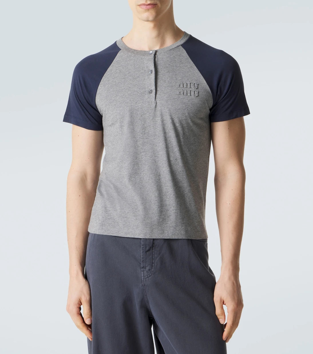 Miu Miu - Logo cotton jersey Henley shirt