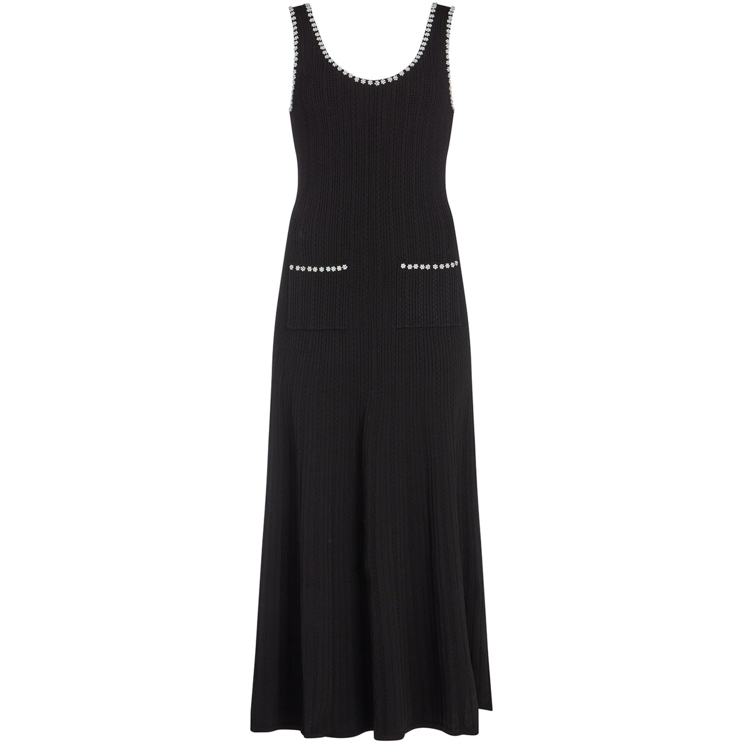 Black Knitted Pearl-Embellished Dress