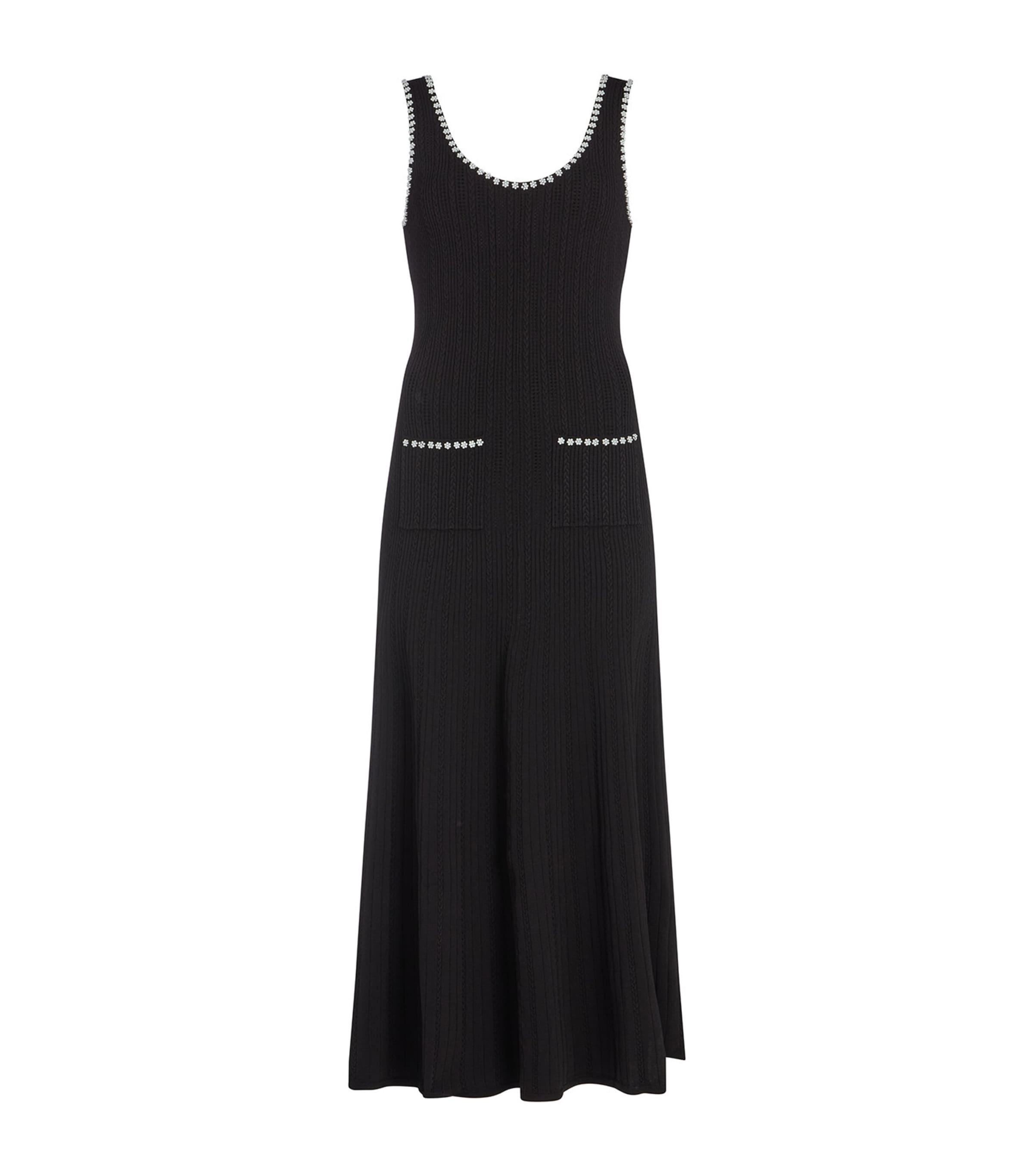 Black Knitted Pearl-Embellished Dress