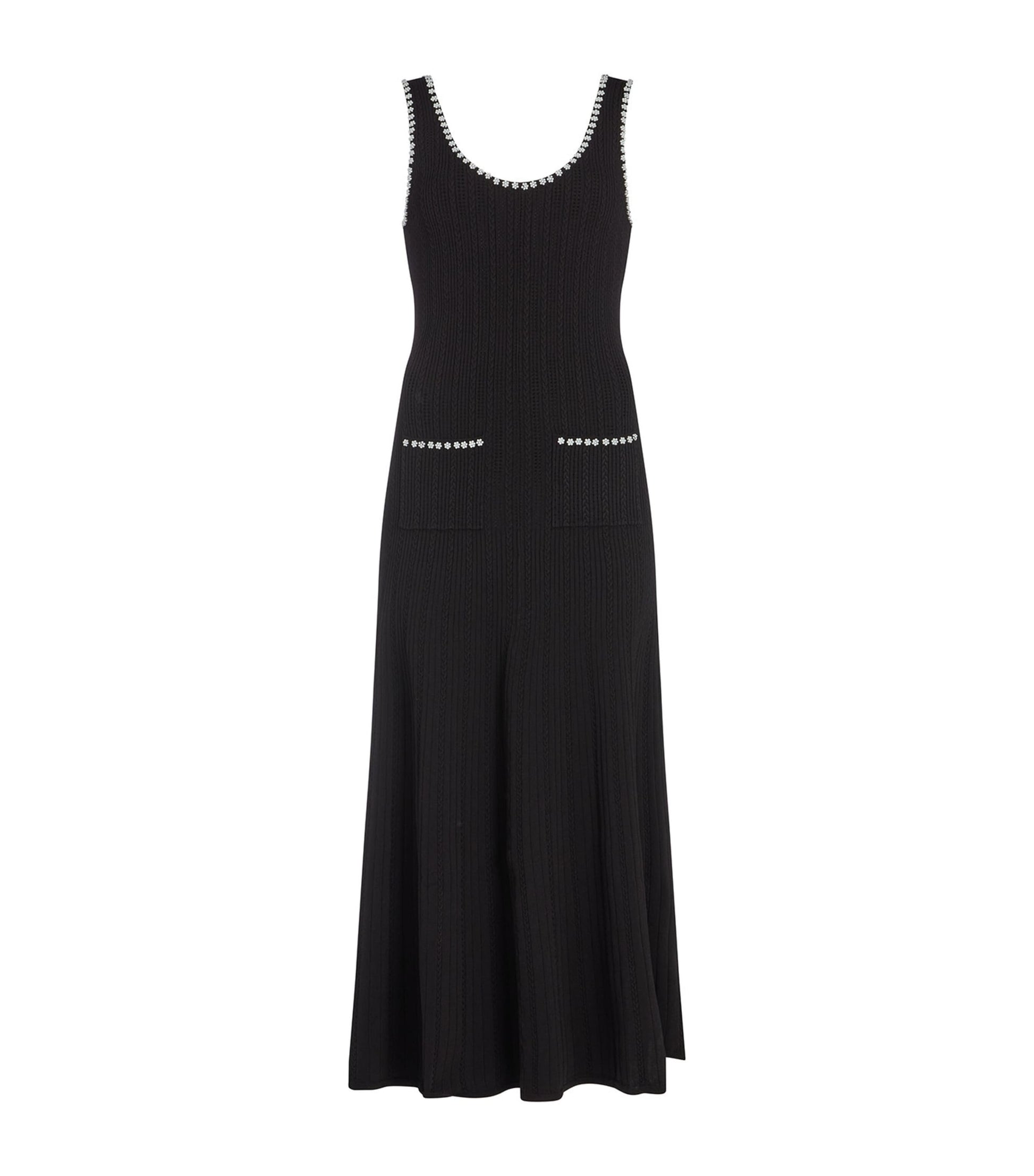 Black Knitted Pearl-Embellished Dress