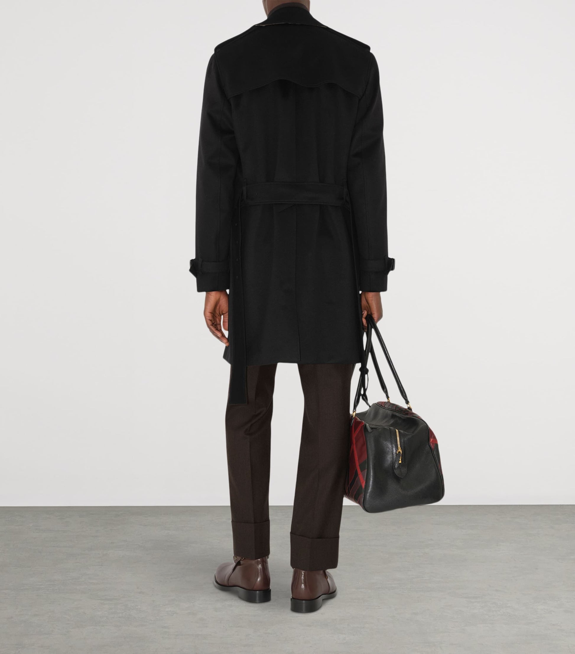 Black Cashmere Mid-Length Trench Coat