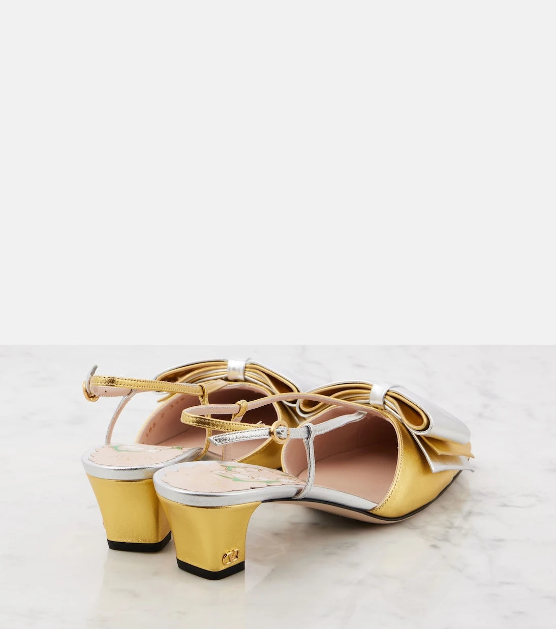 Valentino Garavani - Bowow 45 metallic leather slingback pumps