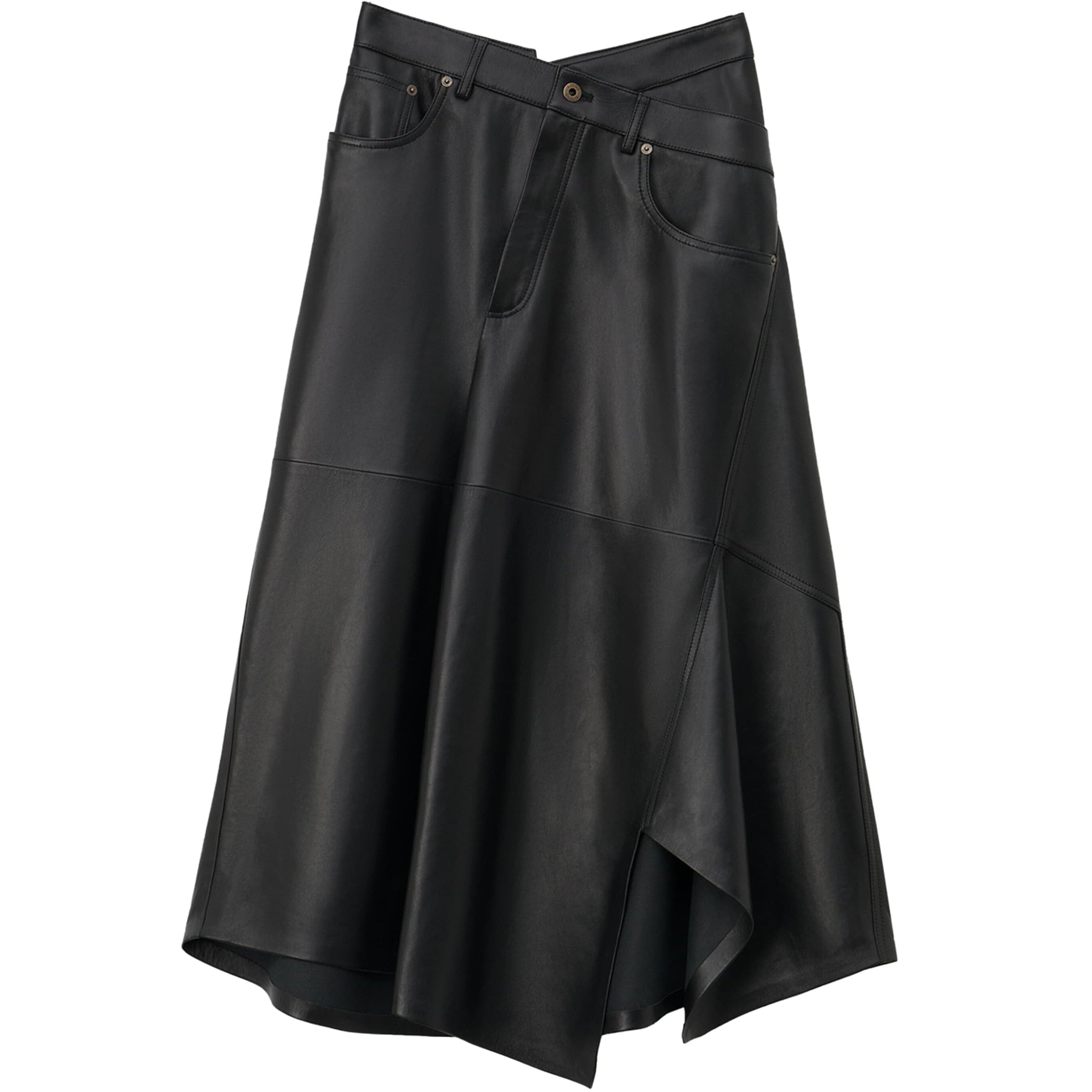 Black Cotton Asymmetric Midi Skirt