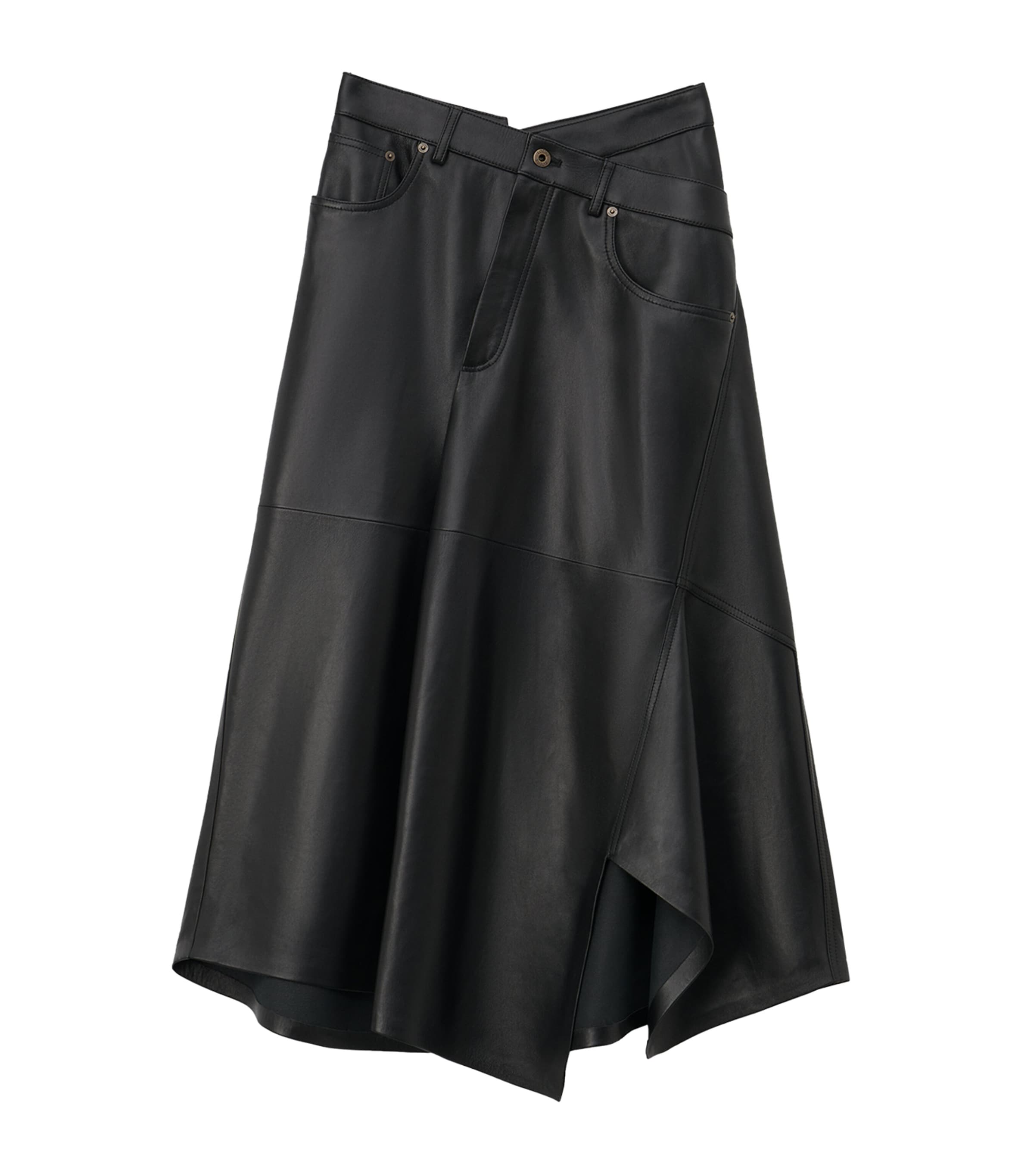 Black Cotton Asymmetric Midi Skirt