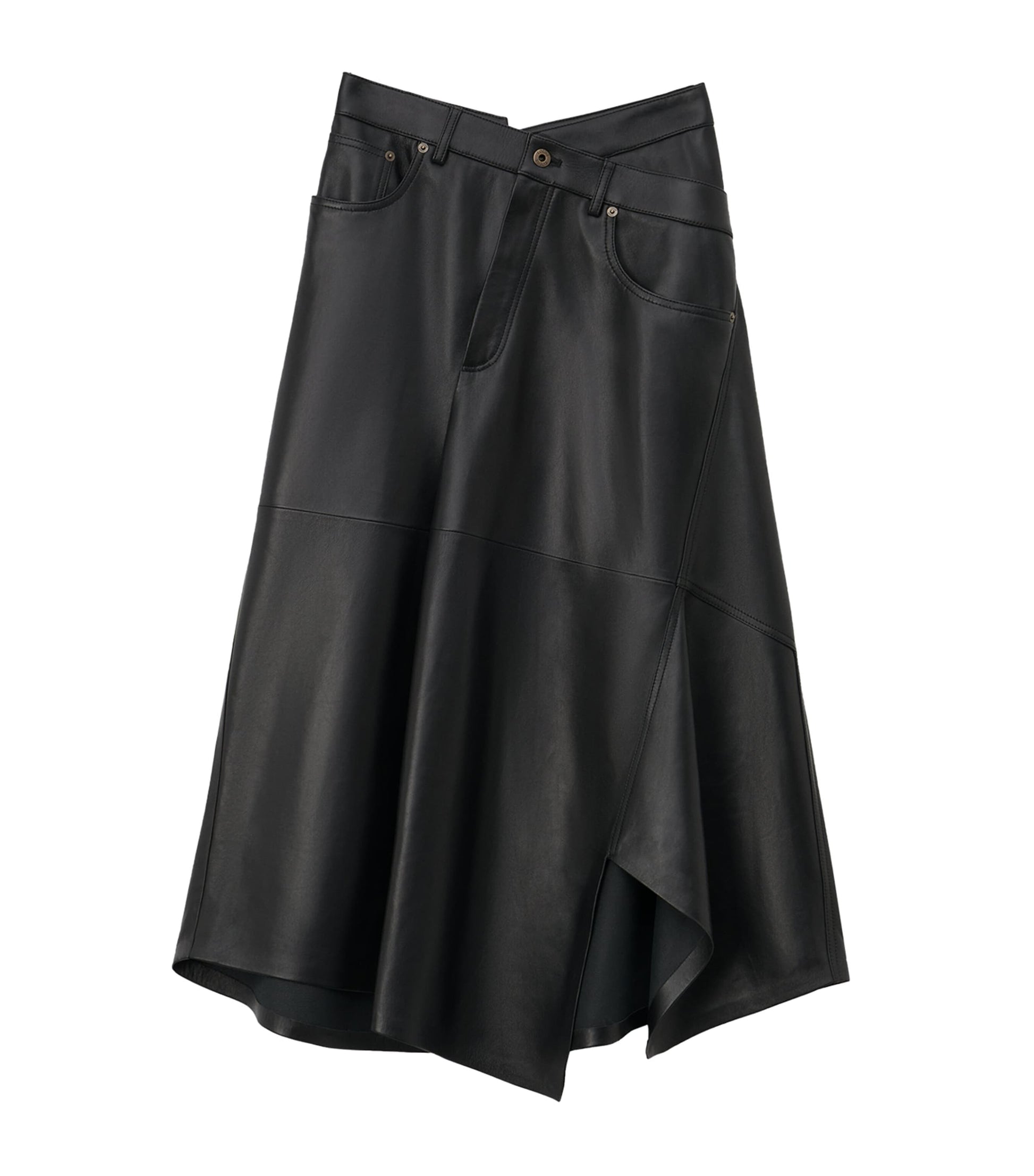 Black Cotton Asymmetric Midi Skirt