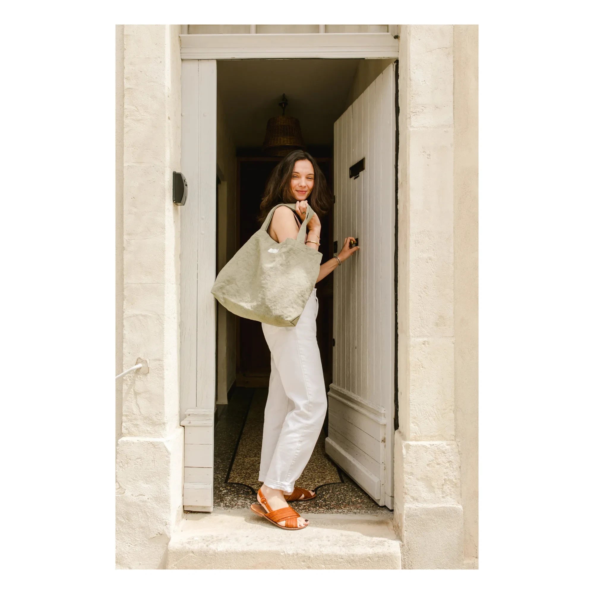 Adorna - Emma Linen tote bag | Khaki