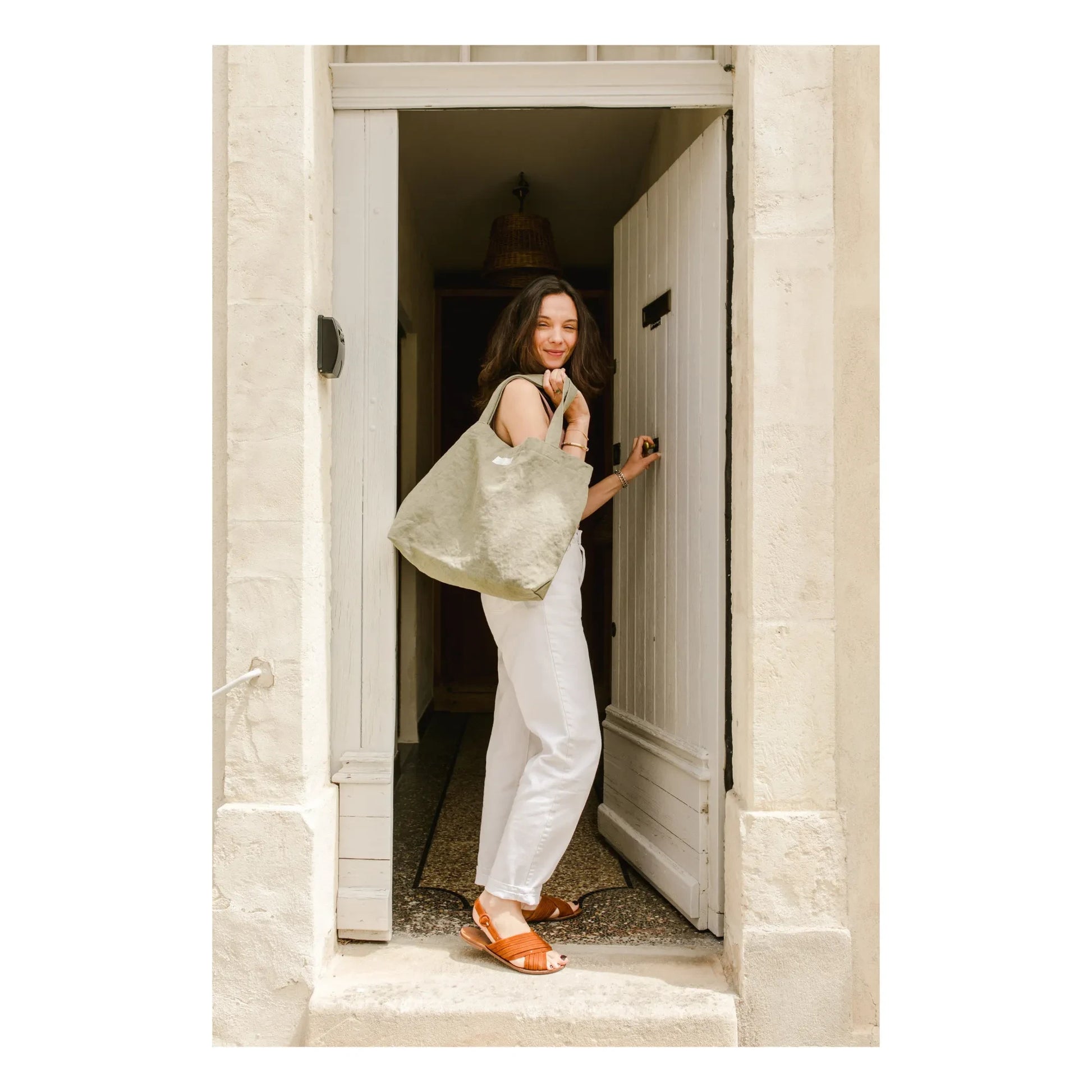 Adorna - Emma Linen tote bag | Khaki