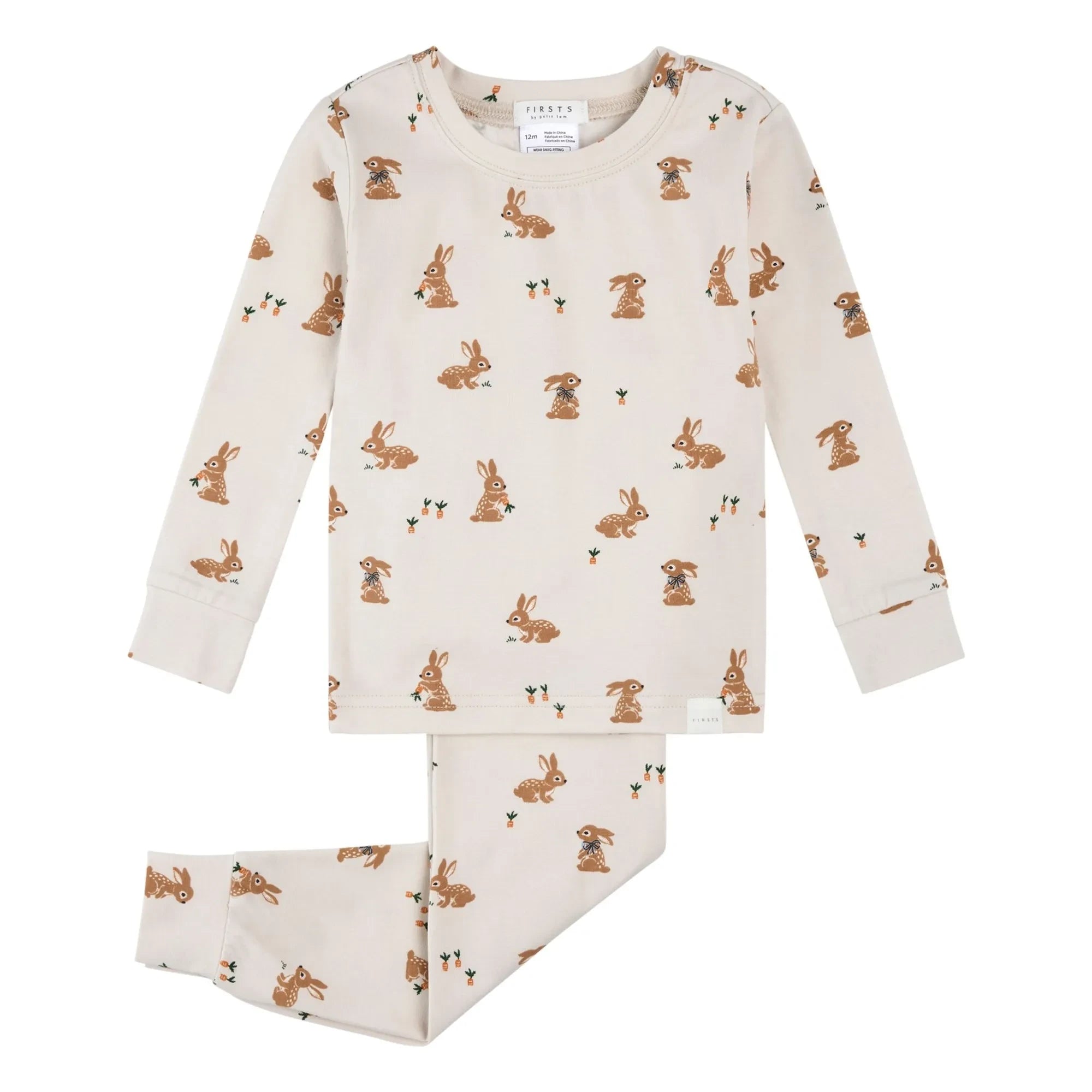 Petit Lem - Long-sleeved pyjamas Rabbits Organic cotton and Modal | Beige