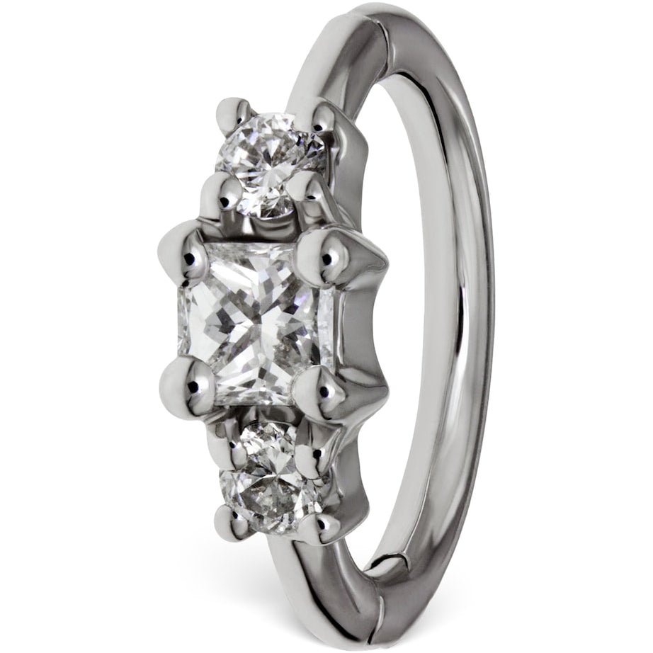 White Gold Diamond Princess Hoop Earring (6.5mm)