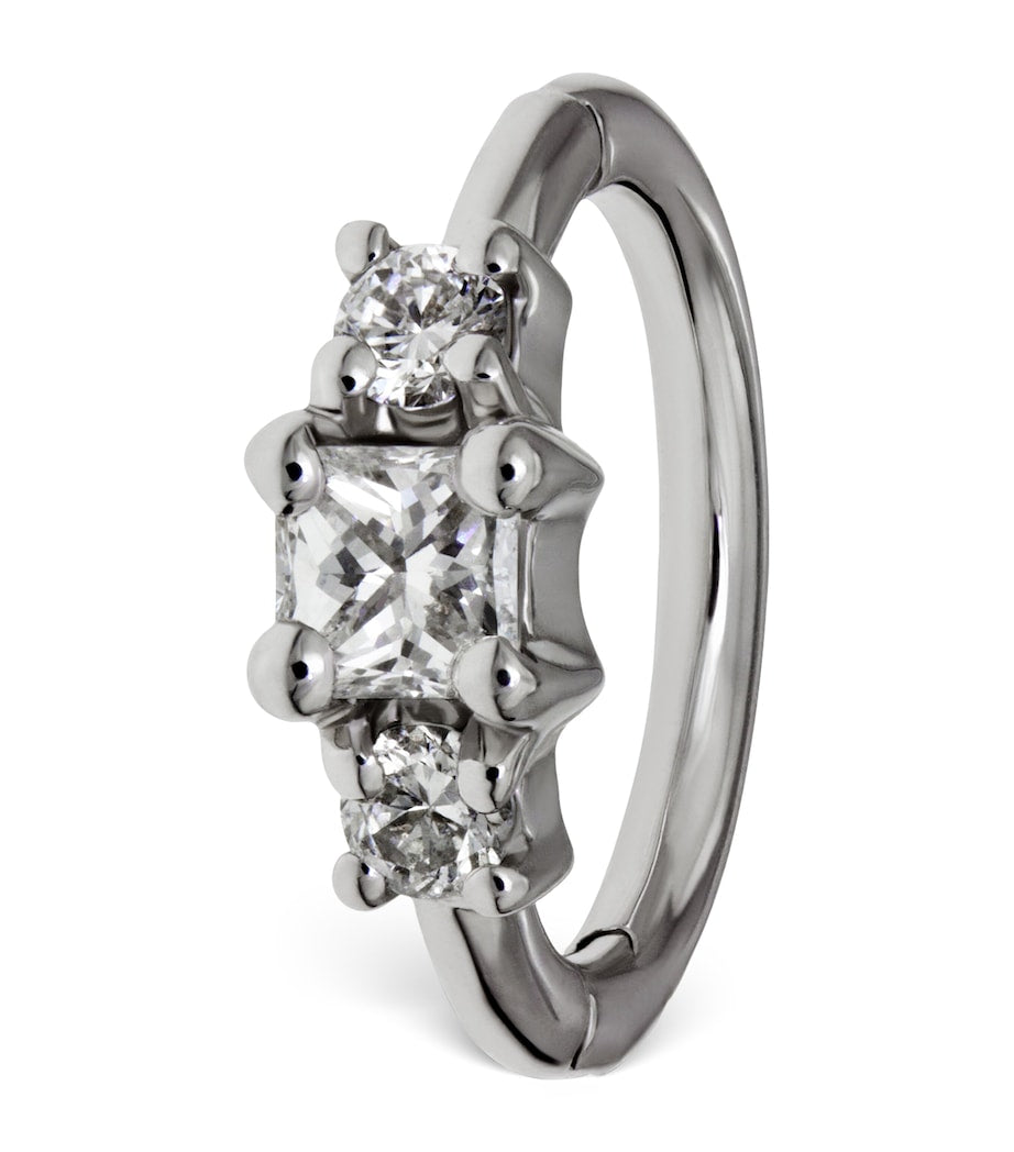 White Gold Diamond Princess Hoop Earring (6.5mm)