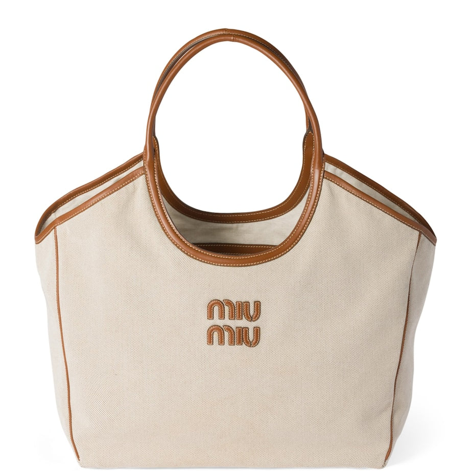 Neutral Large Canvas-Leather Ivy Tote Bag