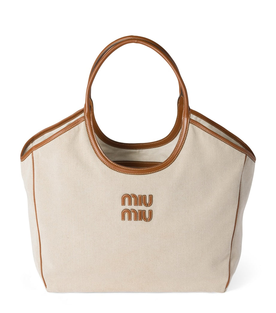 Neutral Large Canvas-Leather Ivy Tote Bag