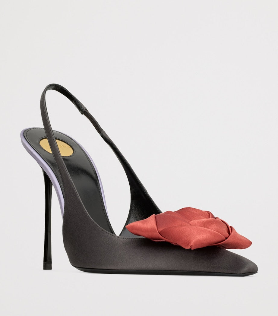 Saint Laurent Black Satin Embellished Amalia Slingback Pumps 110