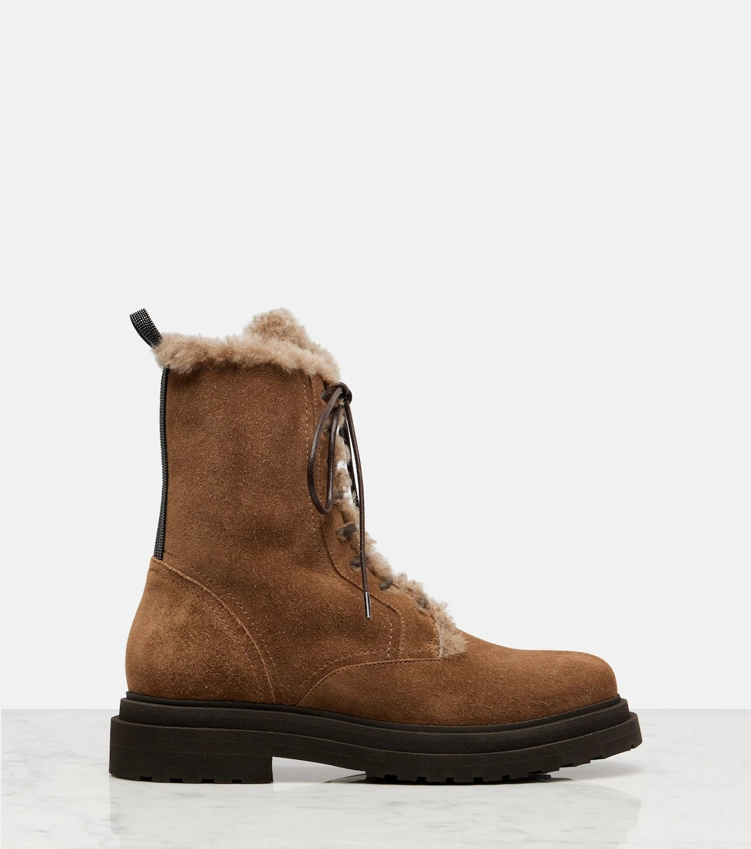 Brunello Cucinelli - Monili shearling-lined suede combat boots