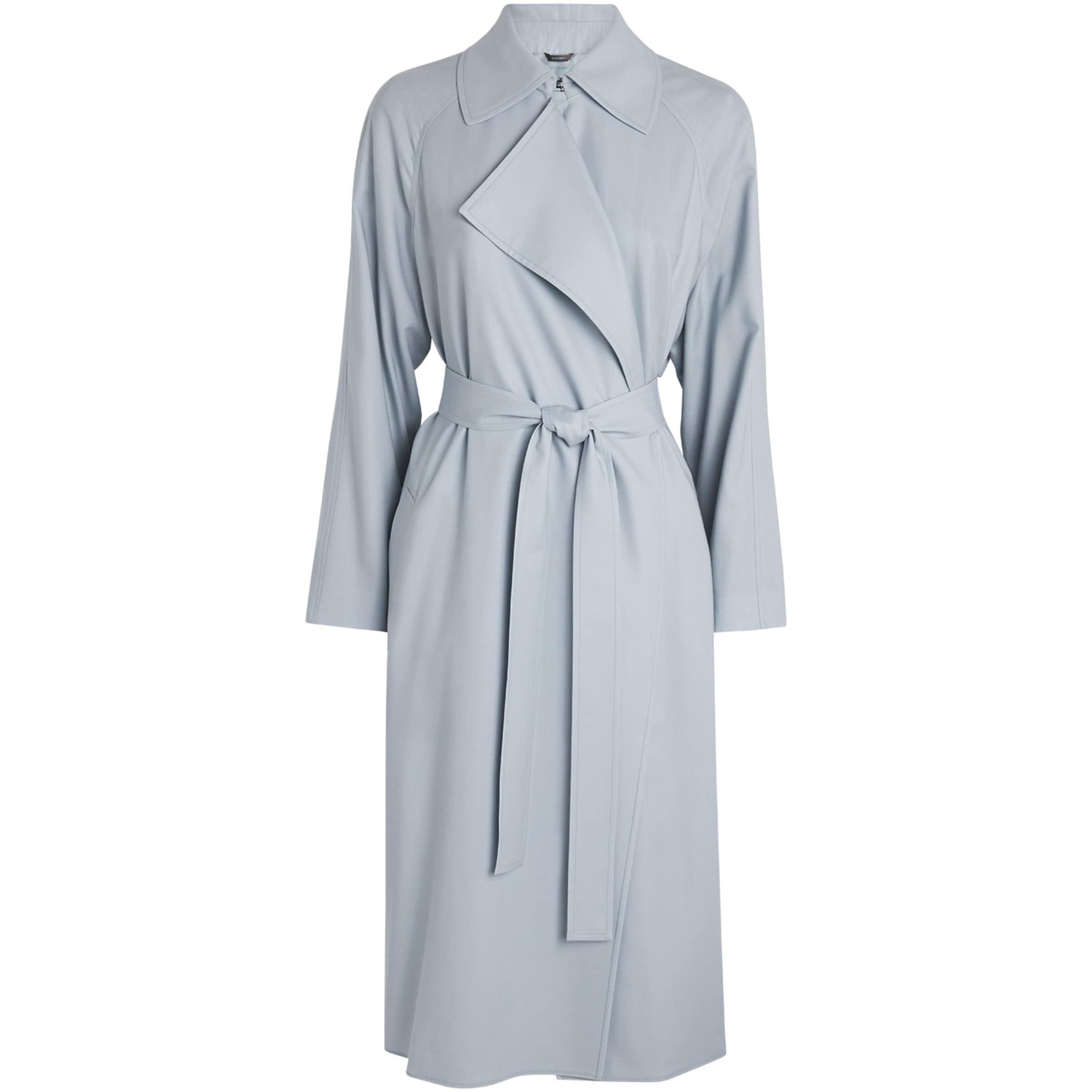 Blue Kid Cashmere Belted Trench Coat