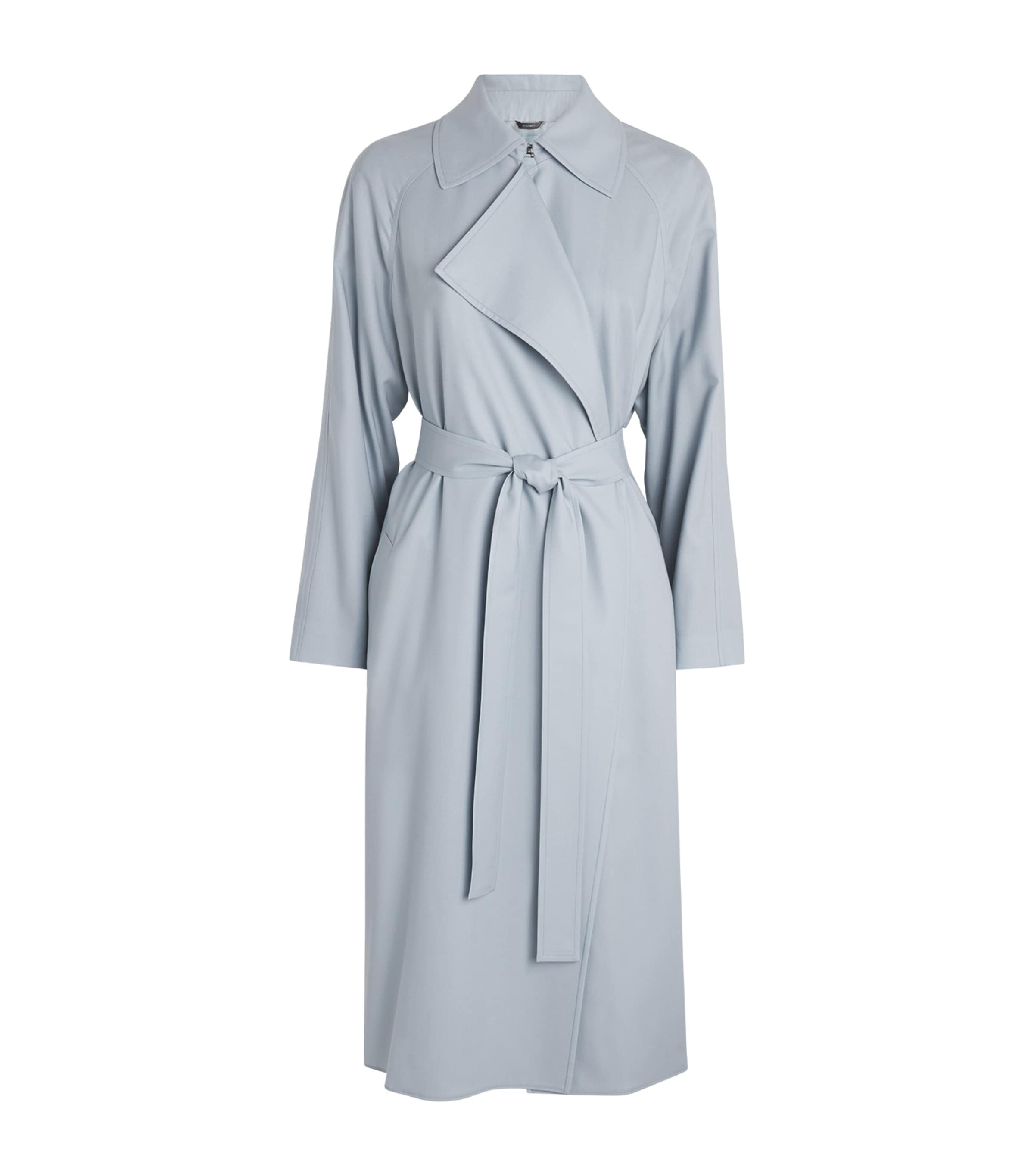 Blue Kid Cashmere Belted Trench Coat