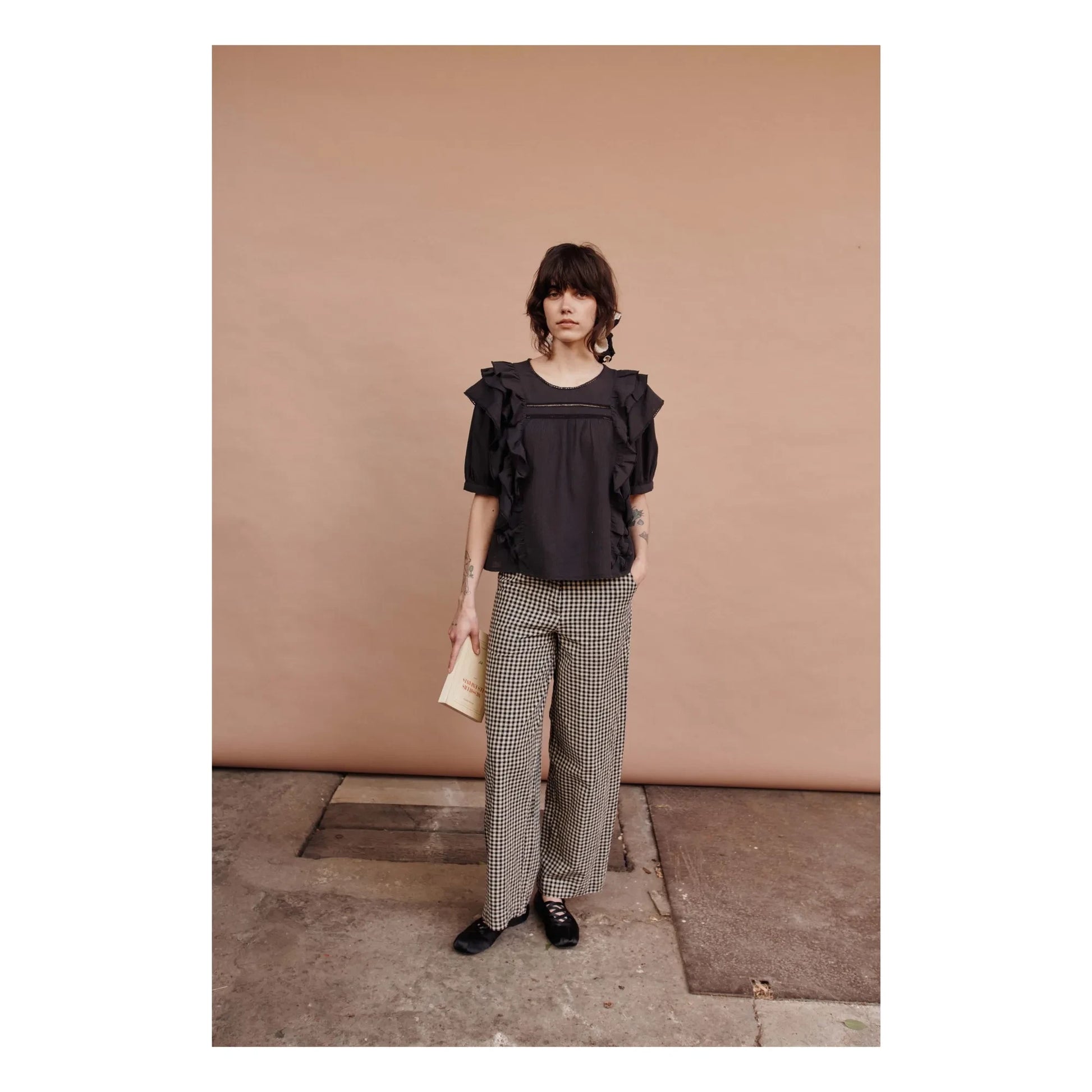 Emile et Ida - Cotton Gingham Trousers | Black