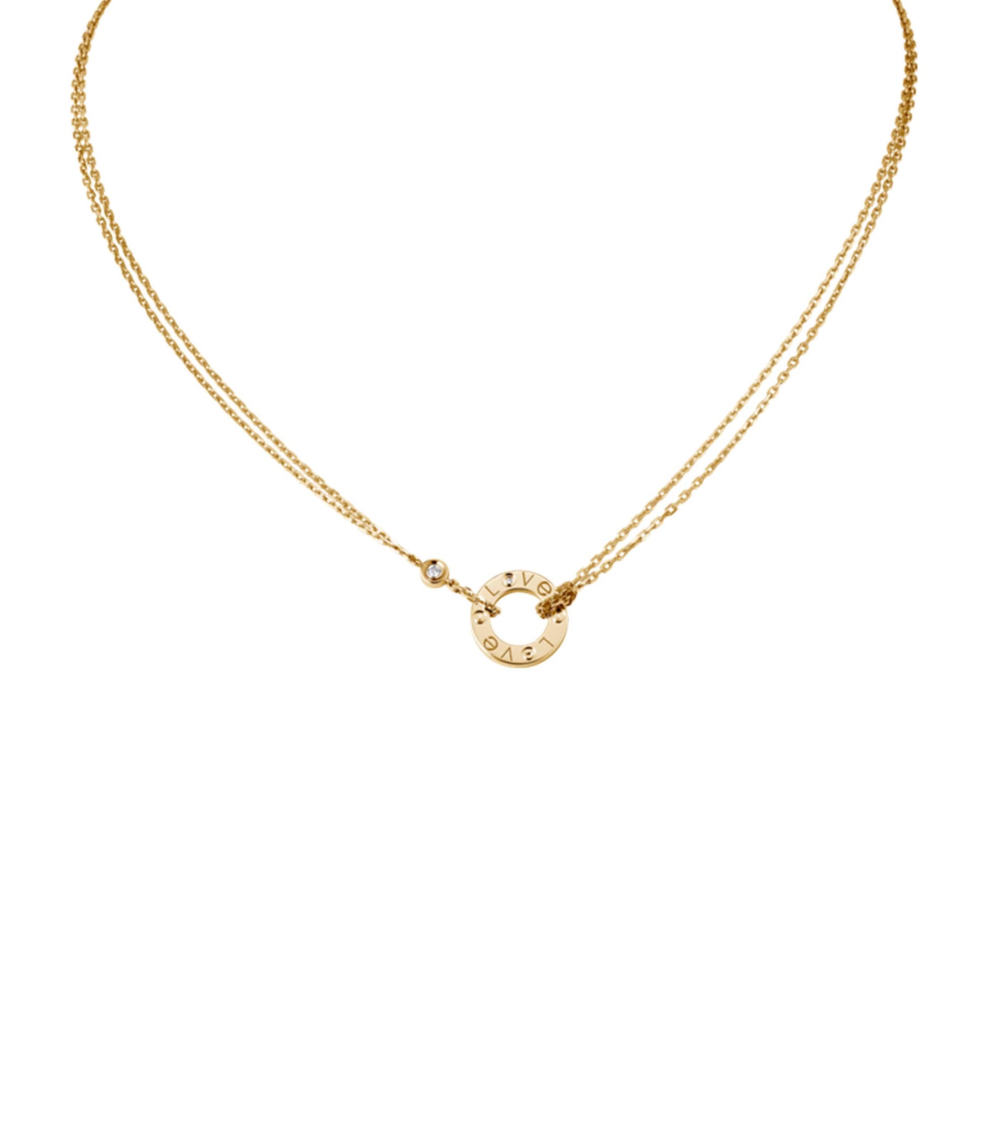 Yellow Gold and Diamond LOVE Double Chain Necklace