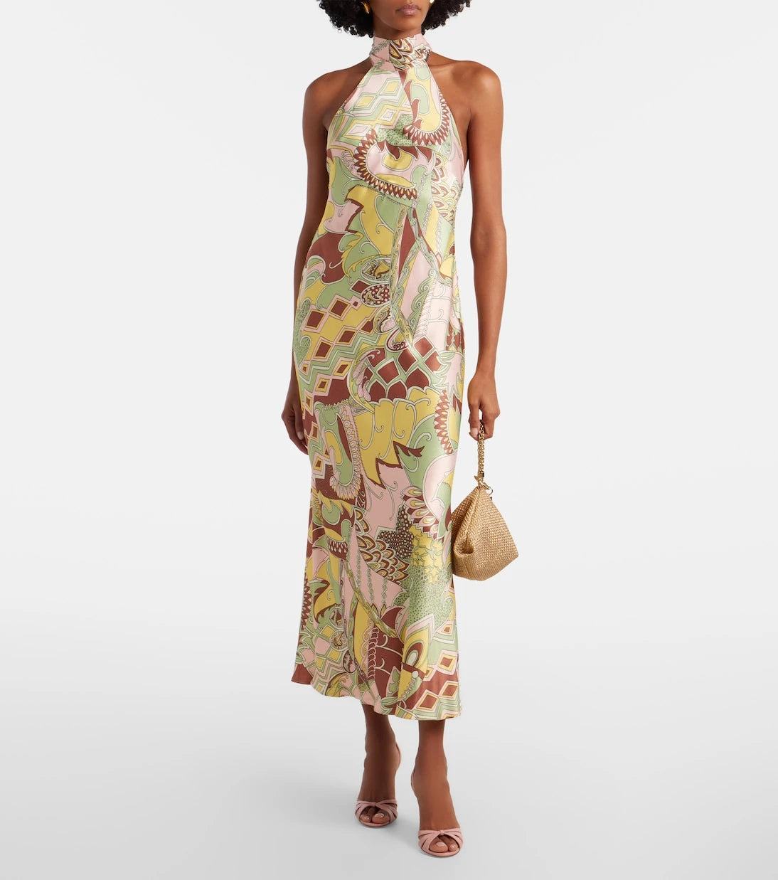 Rixo - Maura printed halterneck satin midi dress