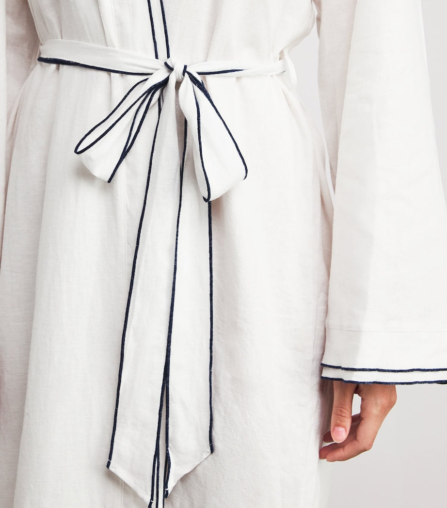 White Linen-Blend Robe