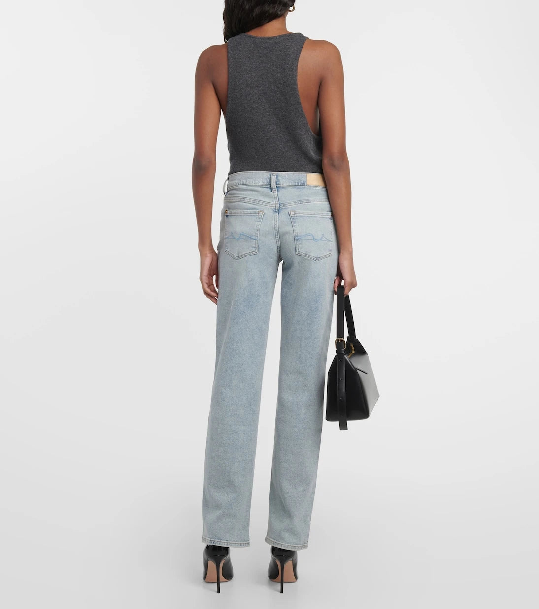 7 For All Mankind - بنطلون جينز Ellie بقصة مستقيمة وخصر متوسط الارتفاع