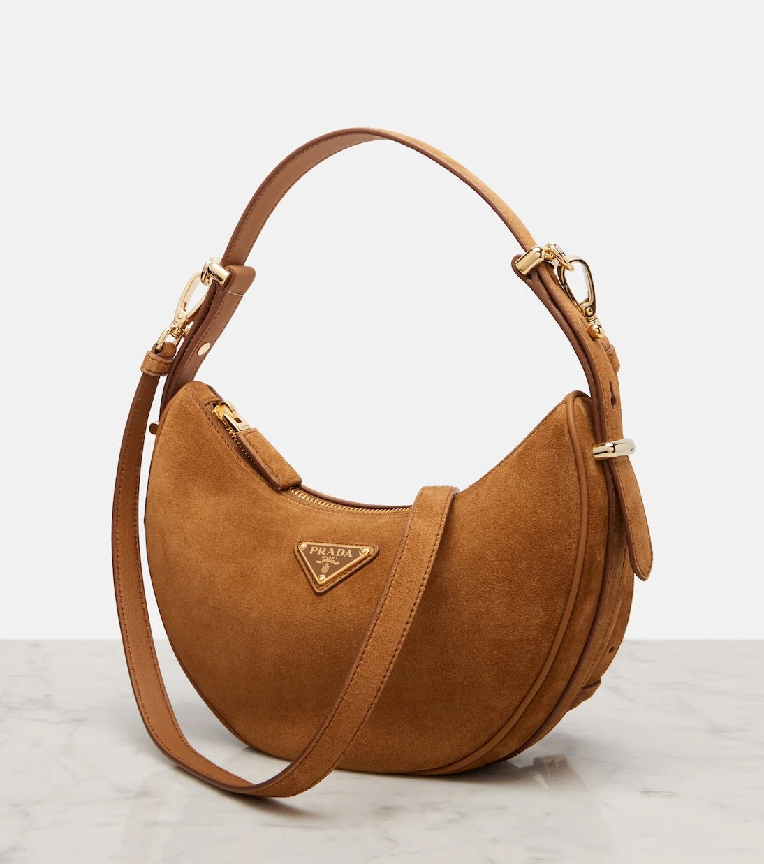 Prada - Prada Arqué suede shoulder bag