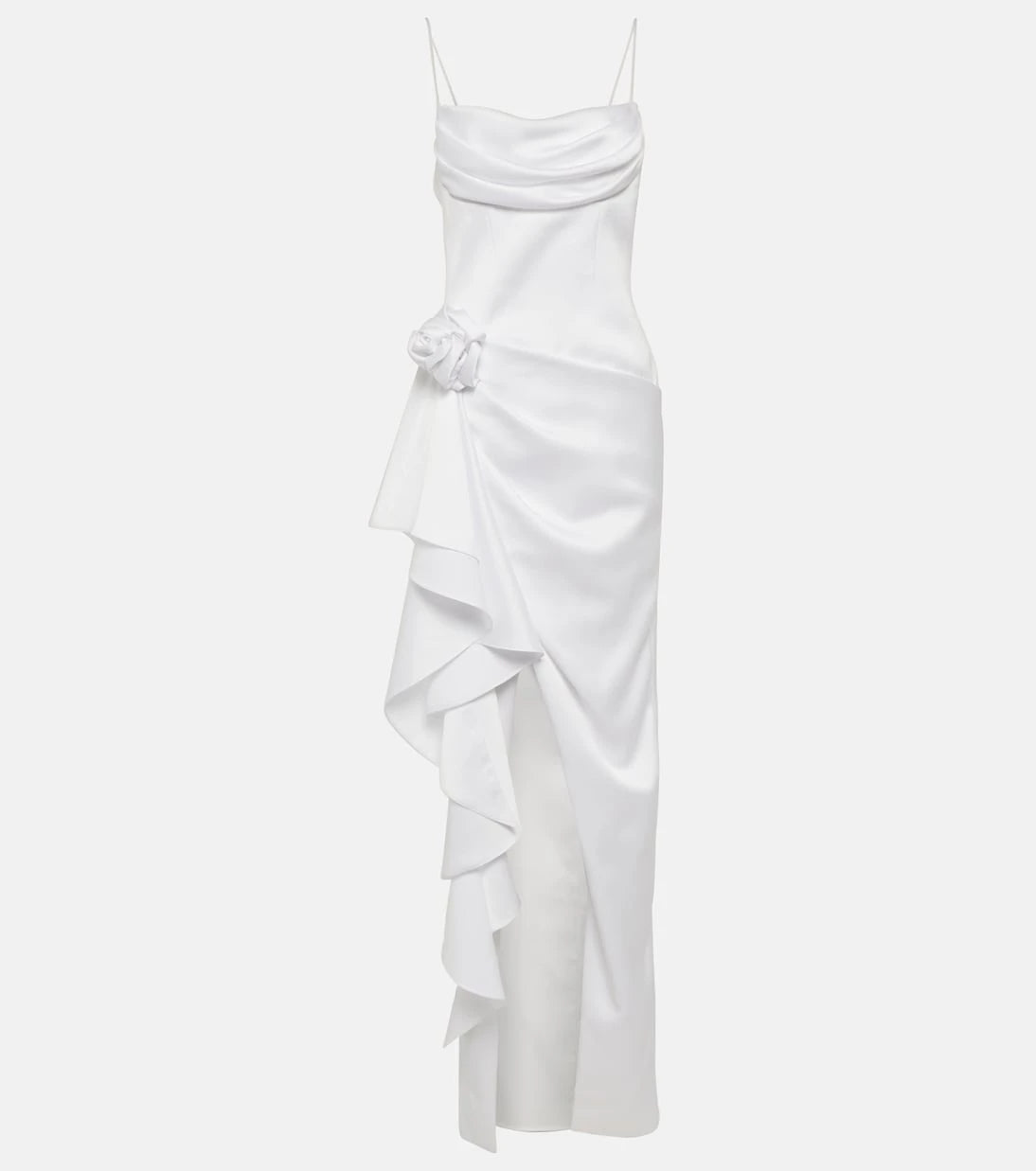 Rasario - Floral-appliqué satin gown
