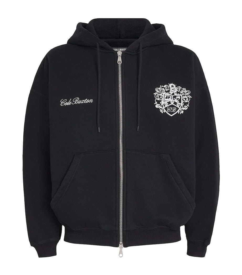 Black Collegiate Crest Zip-Up Hoodie