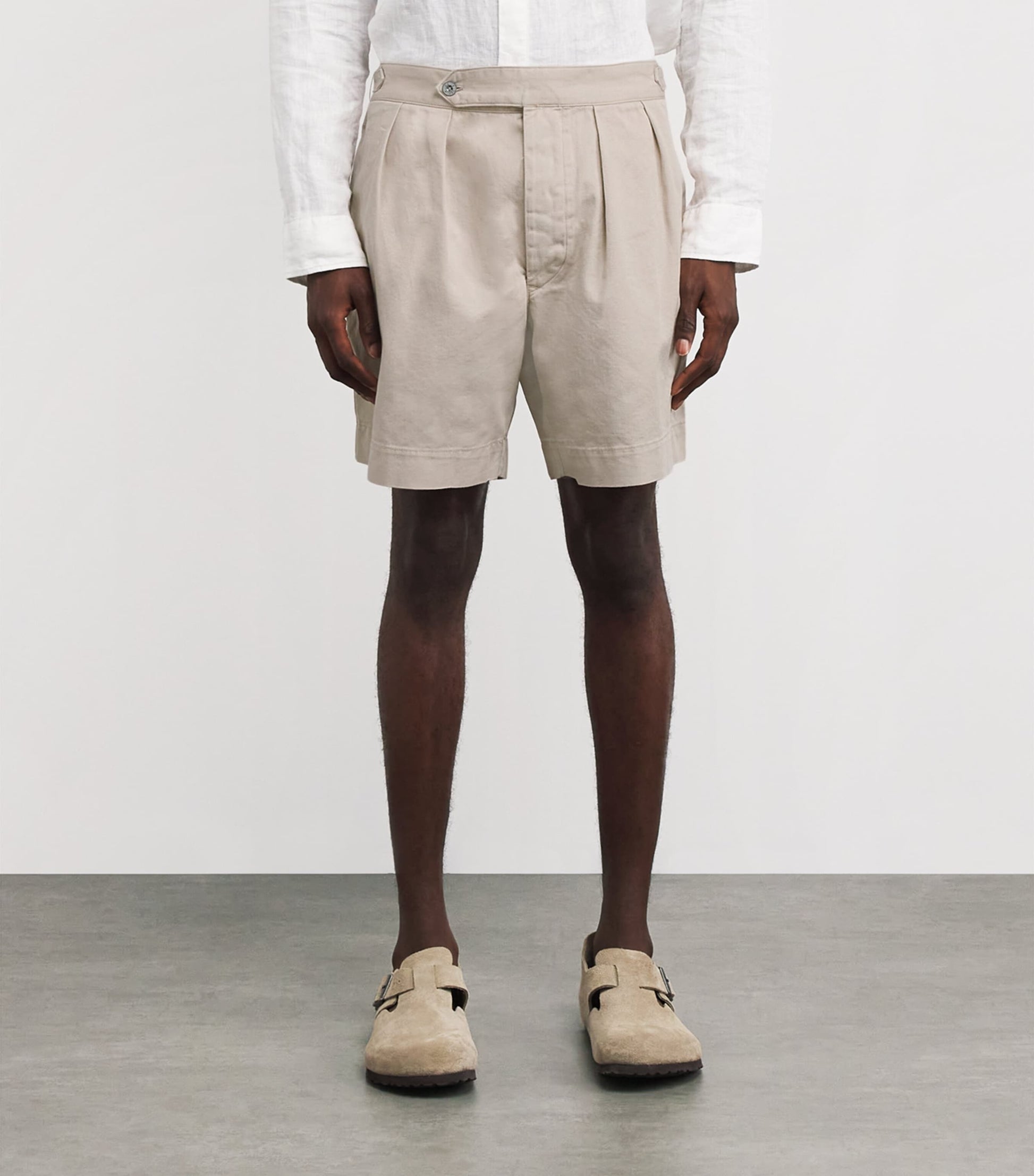 Cotton Twill Pleated Shorts