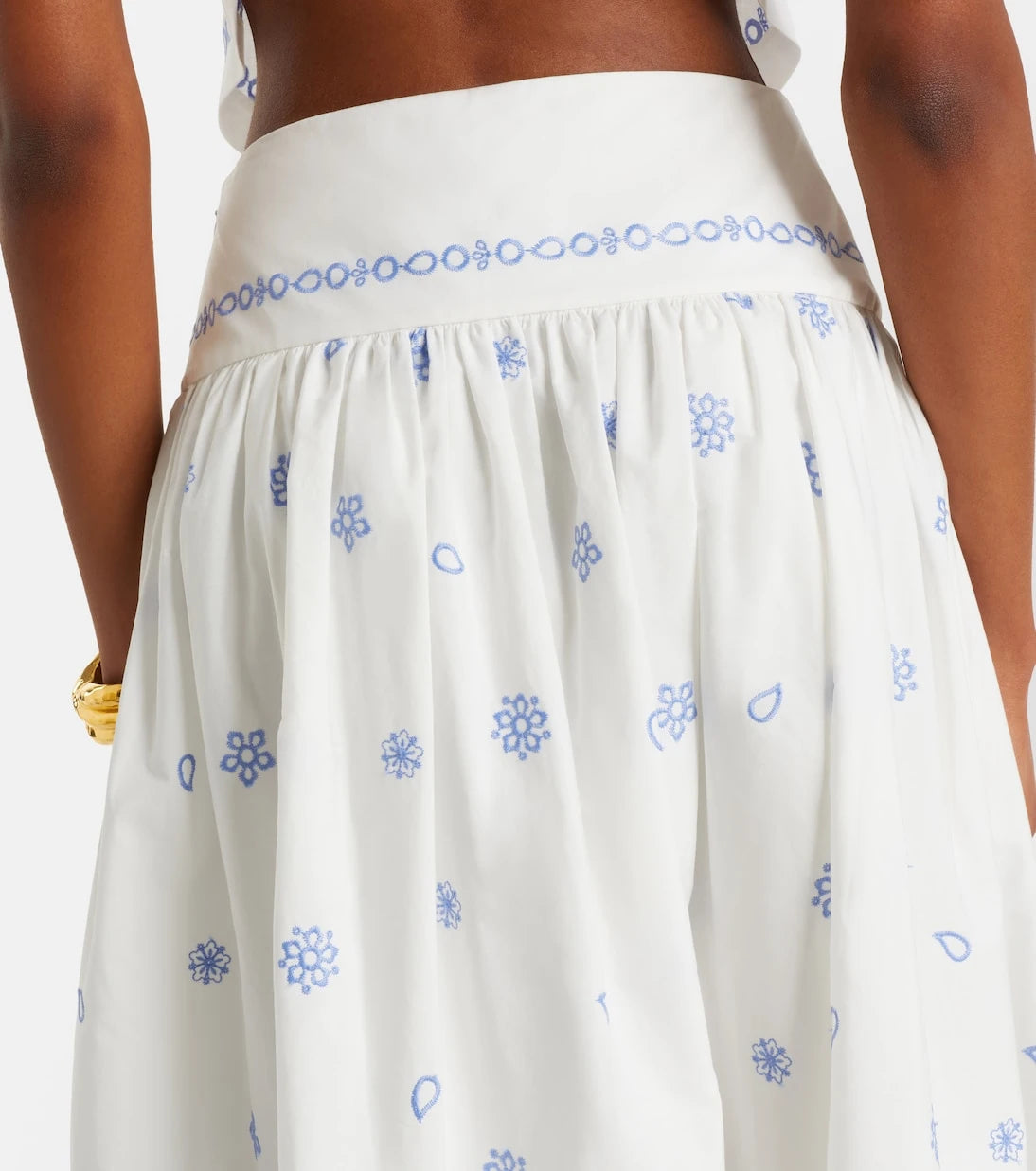 Self-Portrait - Embroidered cotton midi skirt