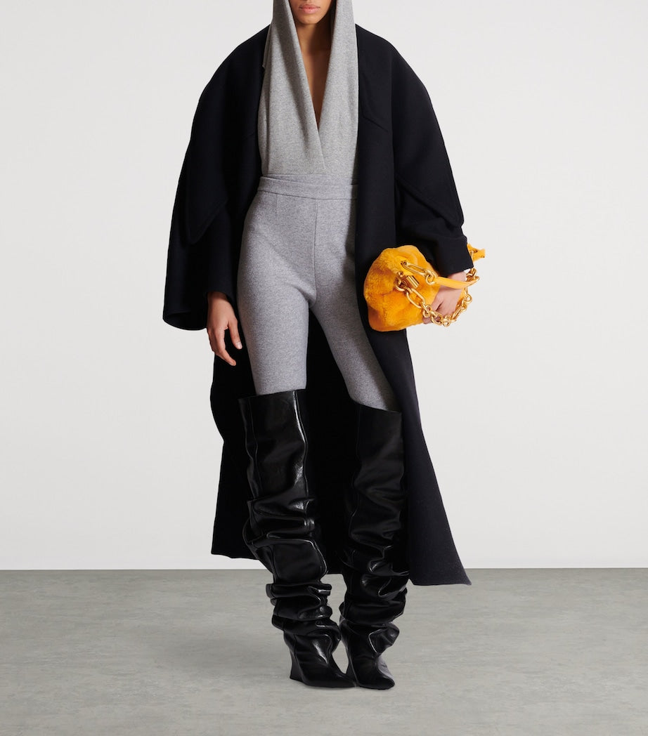 Balmain Grey Draped Hooded Bodysuit