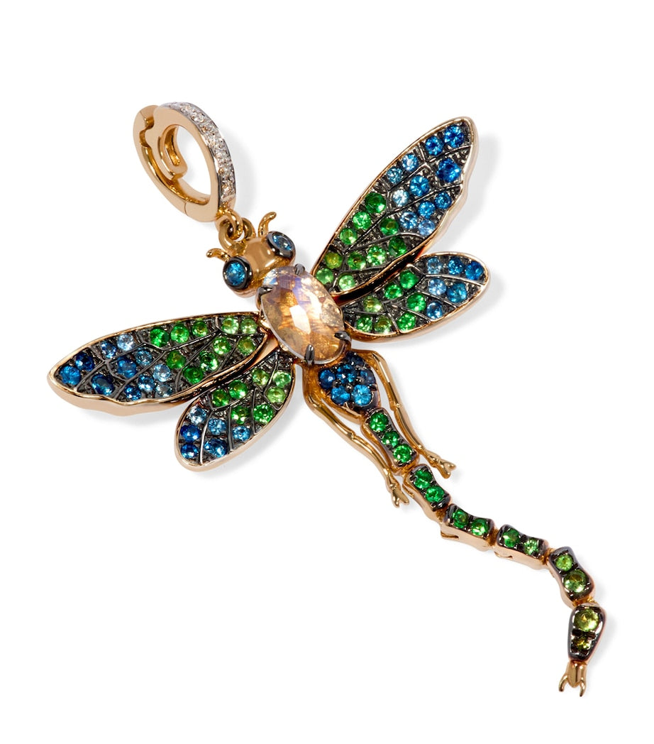 Annoushka Yellow Gold, Diamond, Sapphire, Tsavorite and Moonstone Mythology Dragonfly Pendant