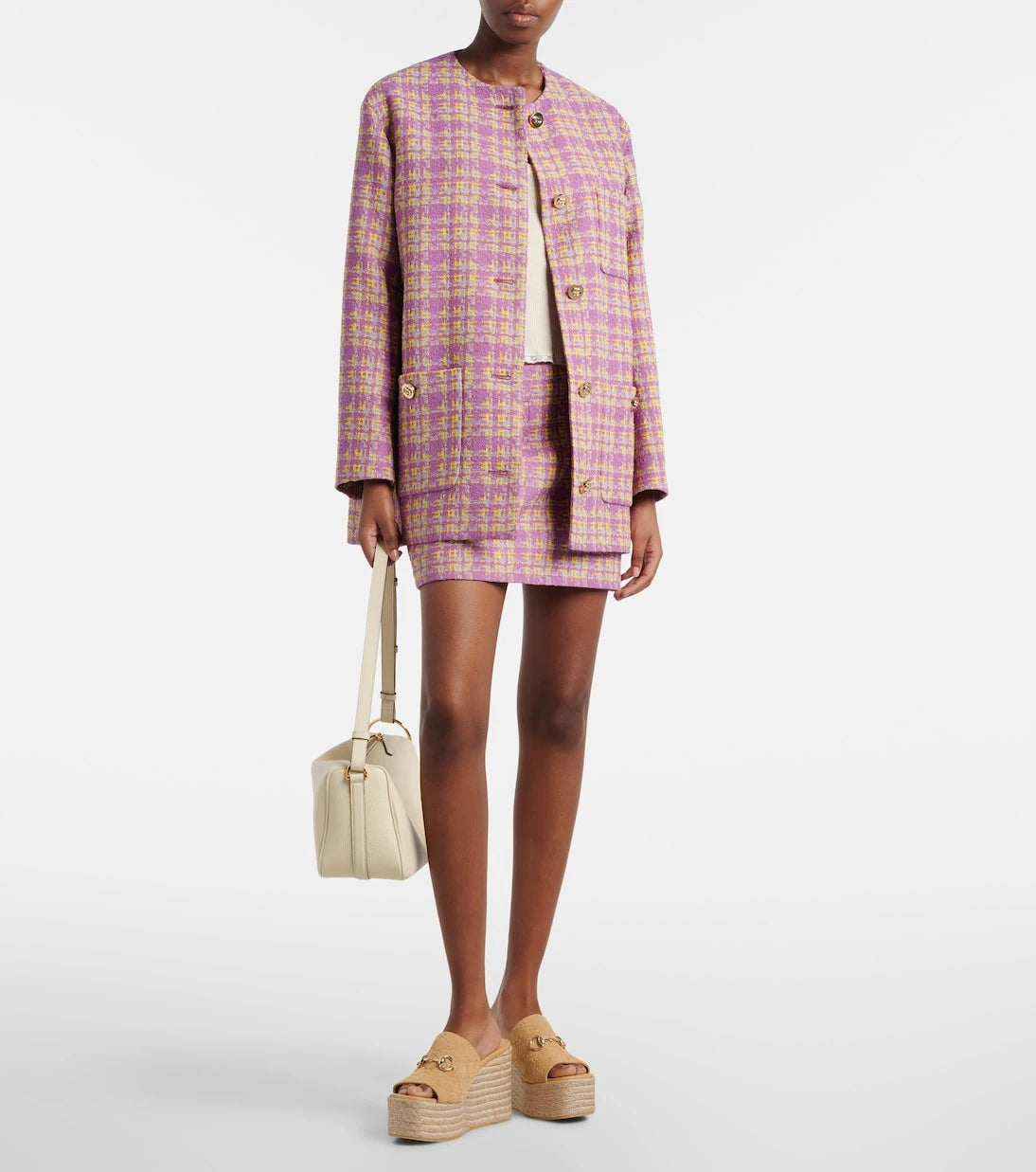 Gucci - Horsebit GG suede espadrille wedges