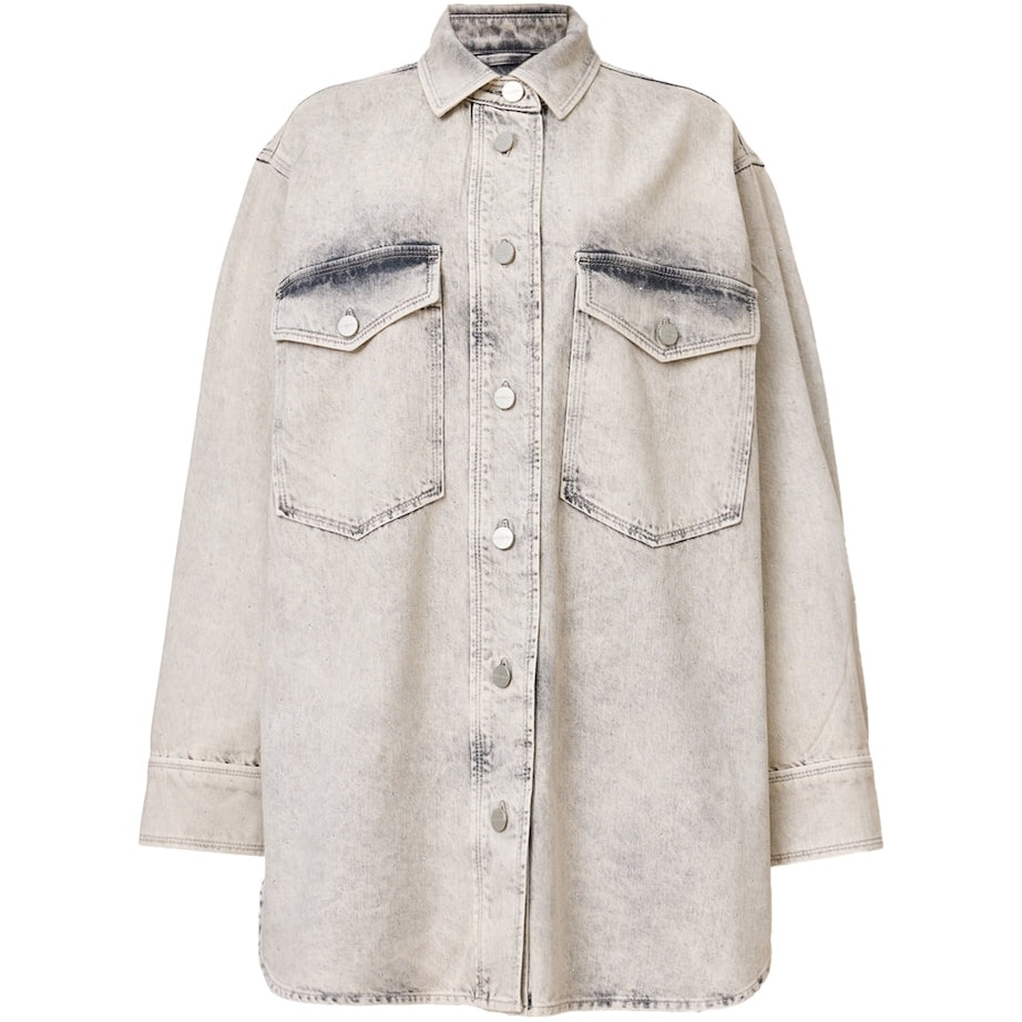 AllSaints Grey Organic Denim Faye Mini Shirt Dress