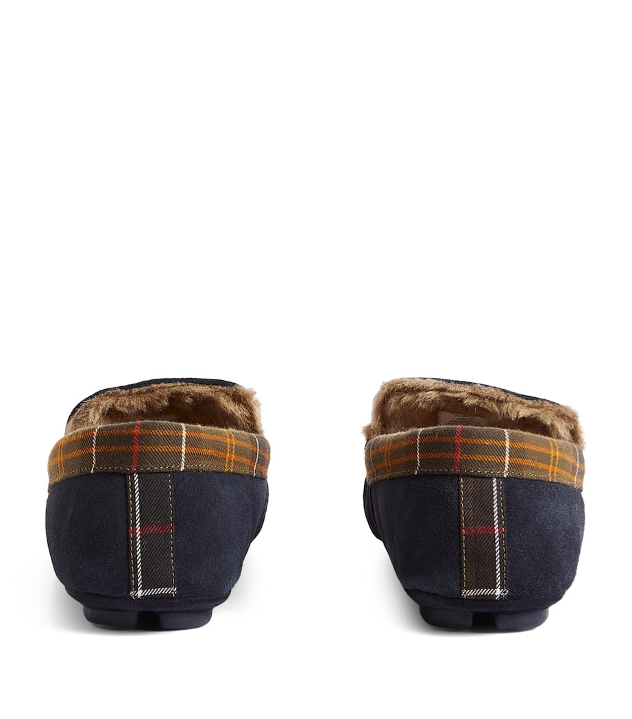 Suede Tartan-Trim Monty Slippers