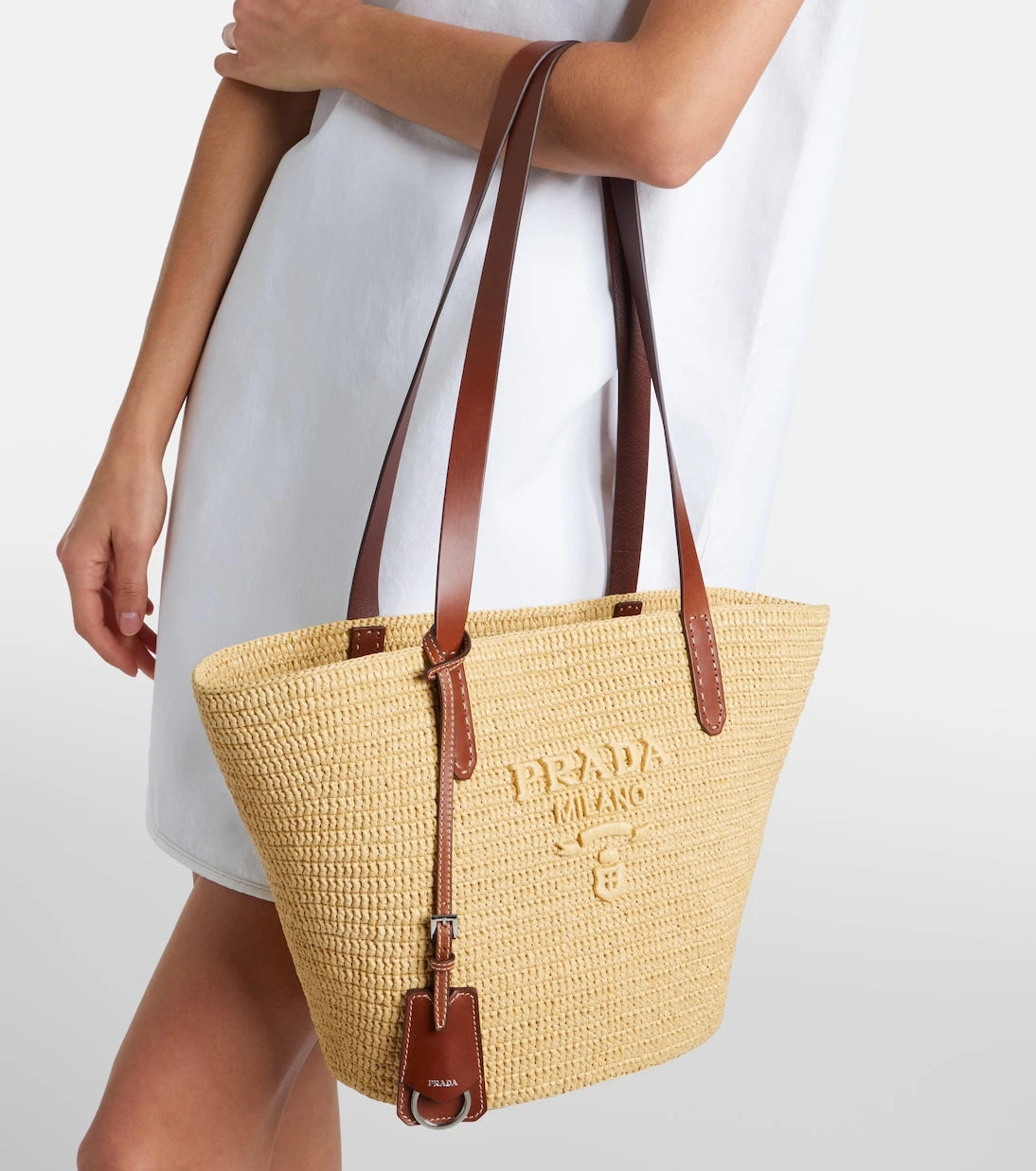 Prada - Medium raffia-effect crochet basket bag