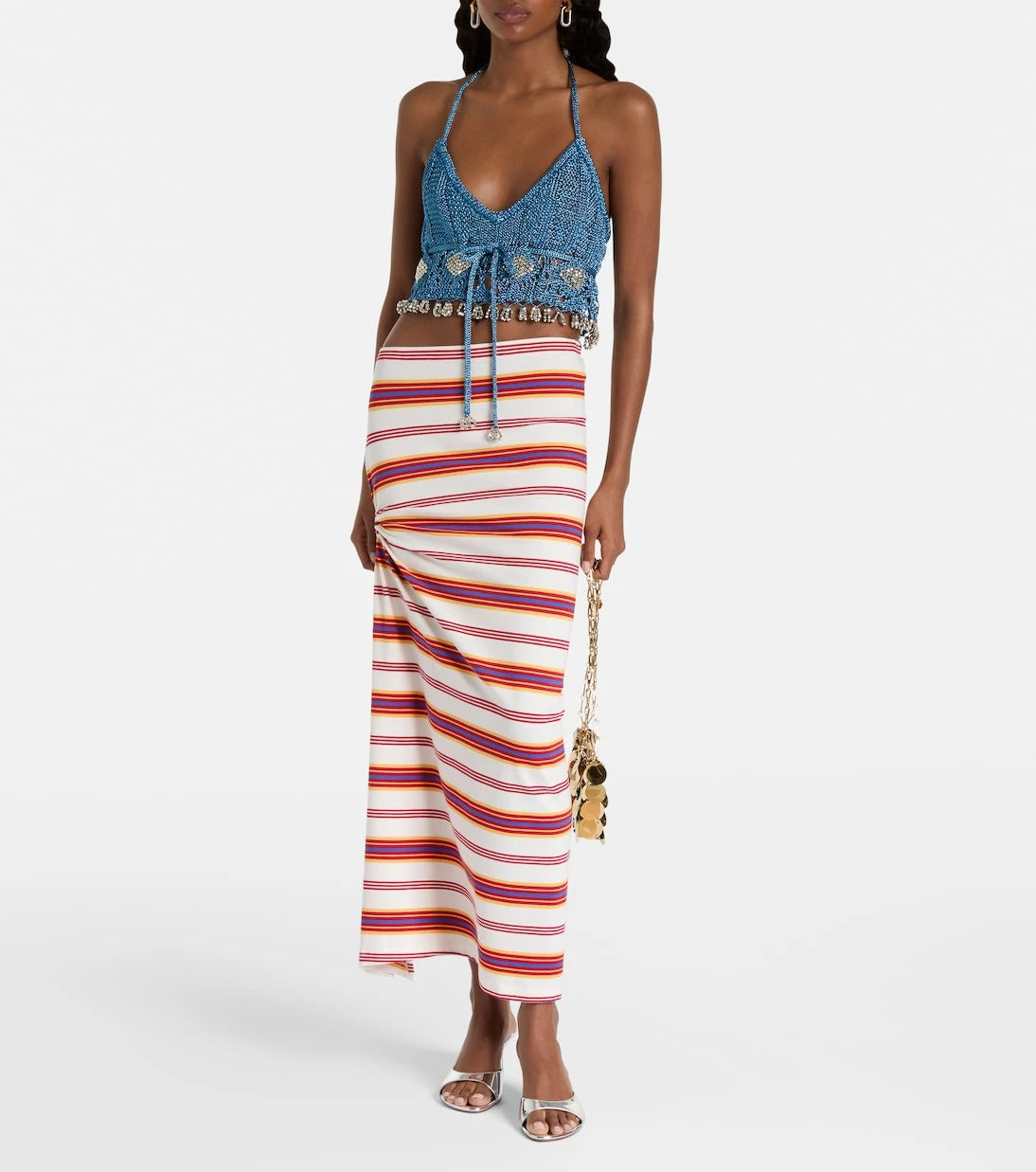 Rabanne - Crochet embellished lamé crop top