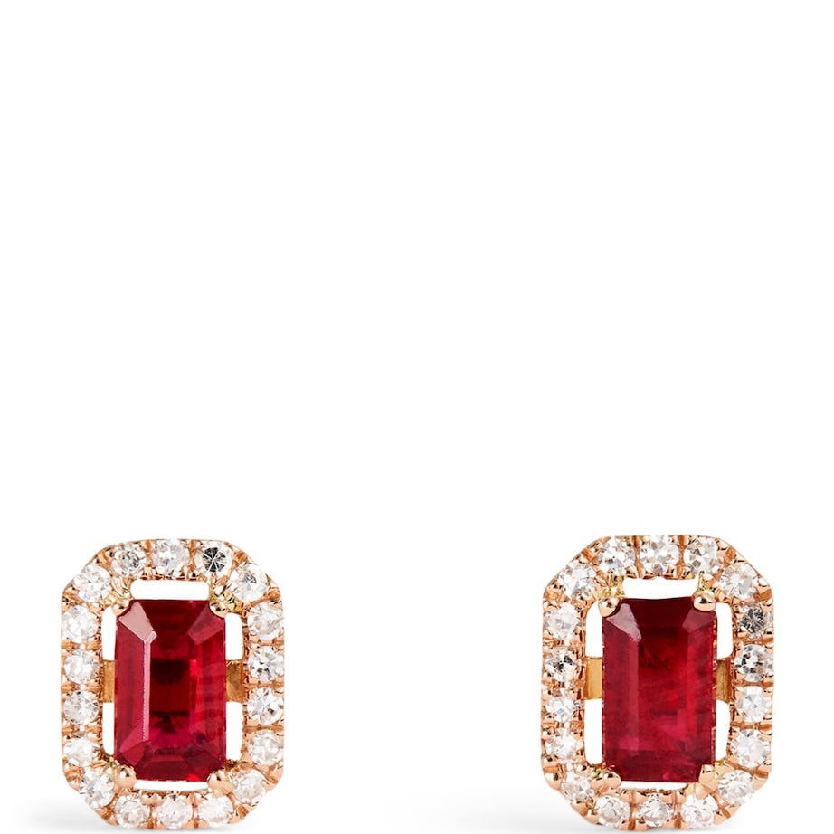 Rose Gold, Diamond and Ruby Stud Earrings