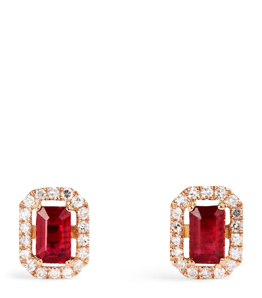 Rose Gold, Diamond and Ruby Stud Earrings