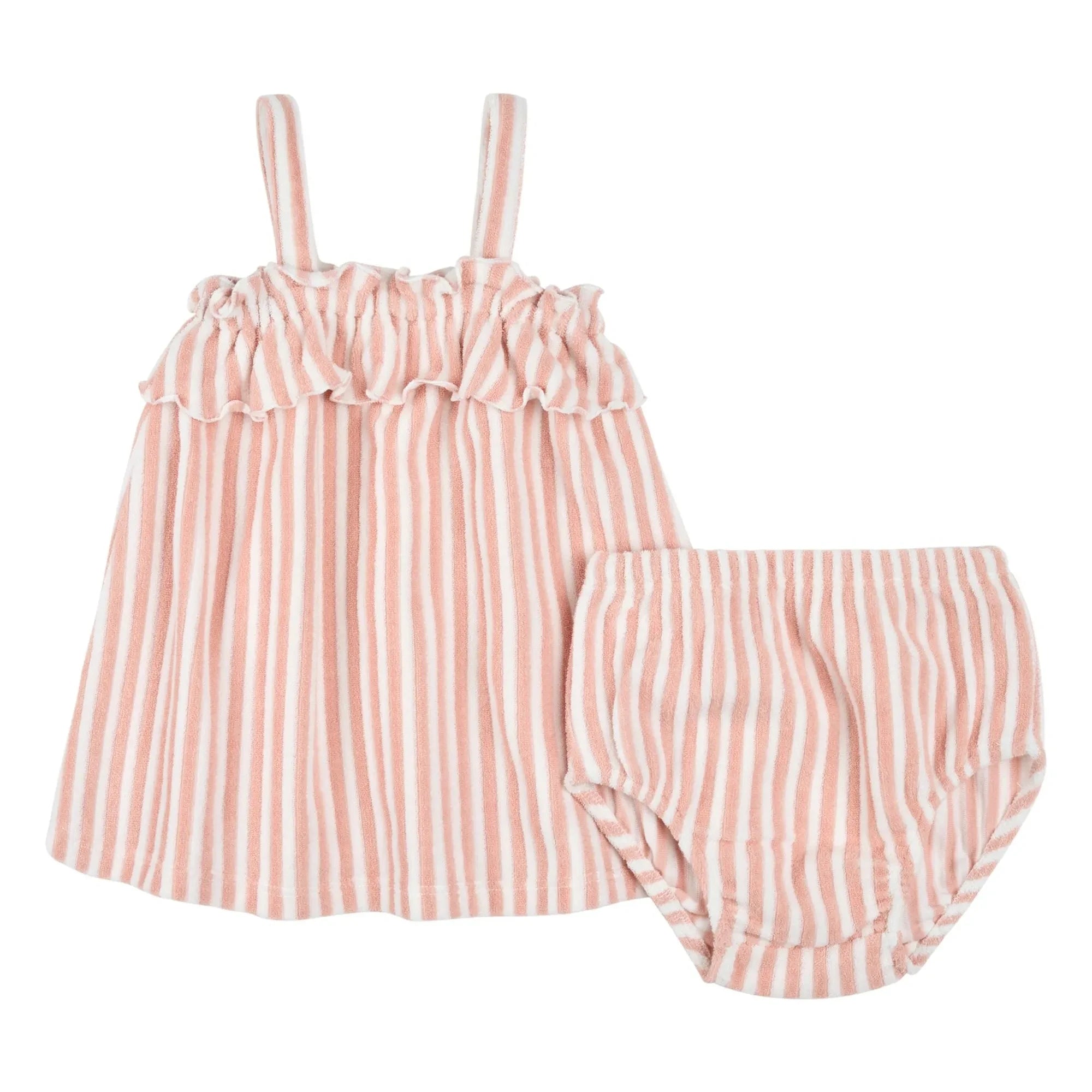 Petit Lem - Striped Organic Cotton Terry Dress and Bloomer Set | Pink