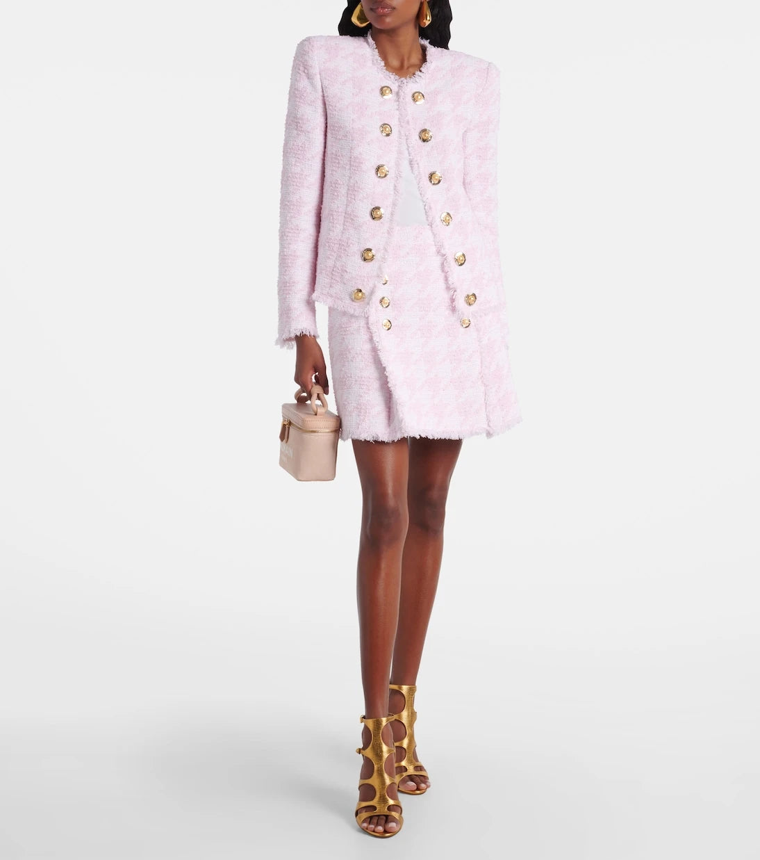 Balmain - Houndstooth cotton-blend tweed jacket