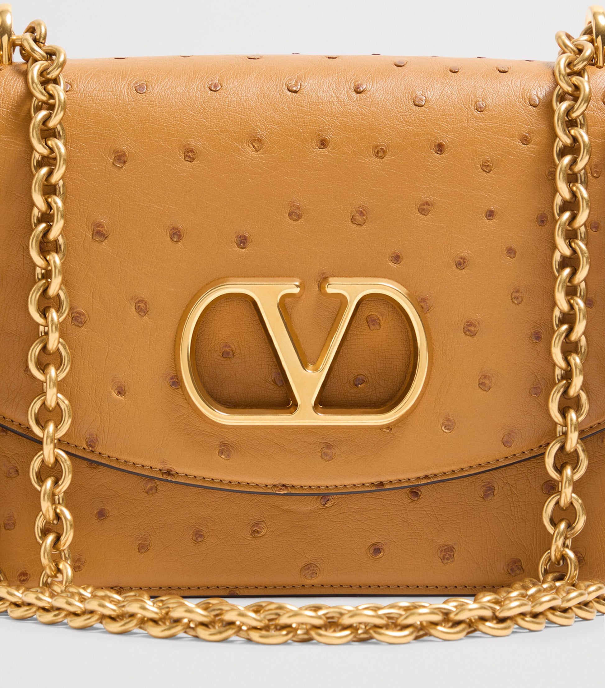 Ostrich Leather Vain Shoulder Bag