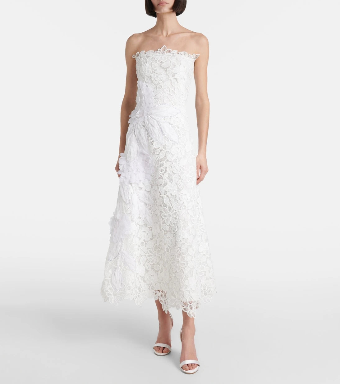 Costarellos - Floral-appliqué lace gown